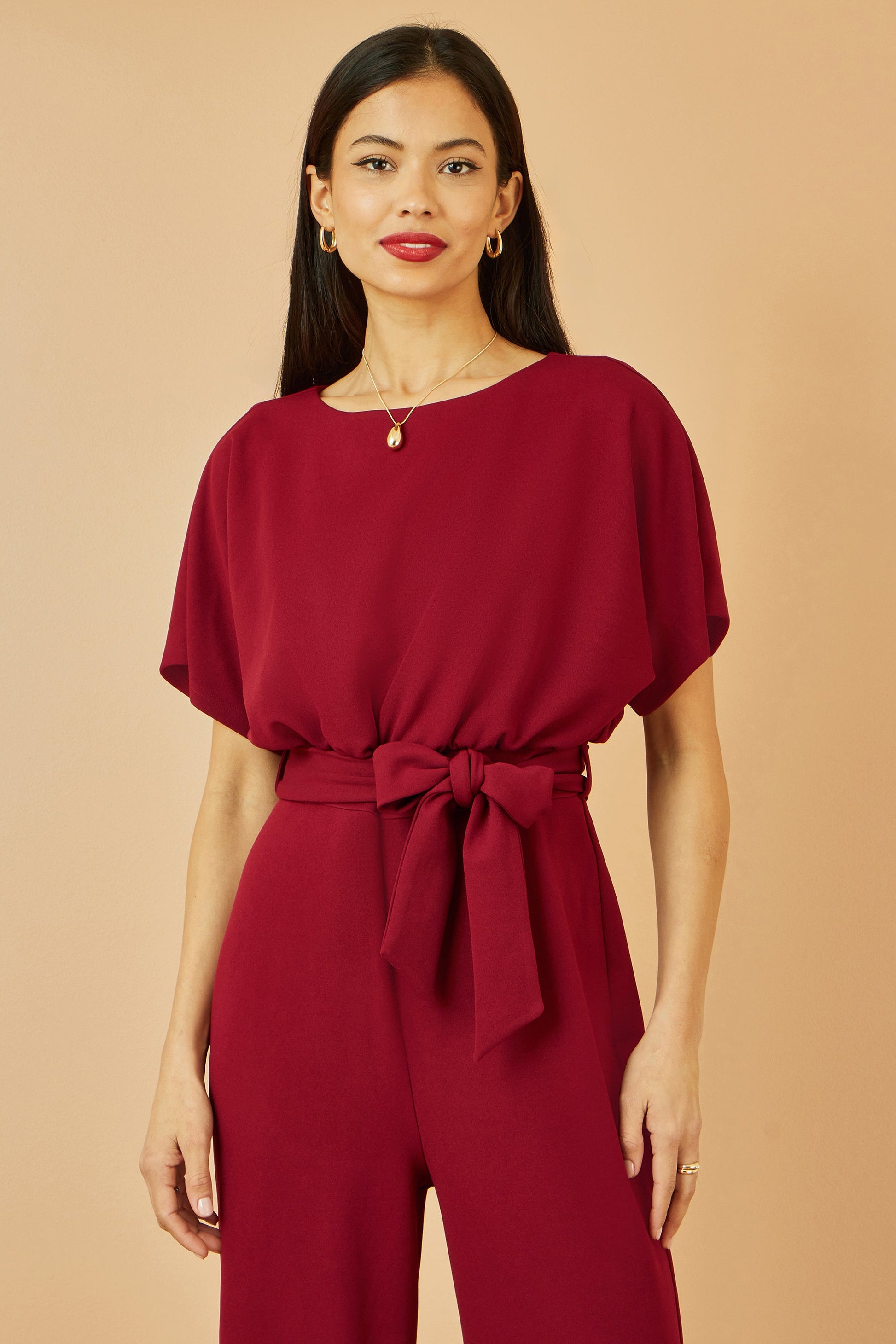 Burgundy Batwing Stretch Jumpsuit - Sizes 8 to 16