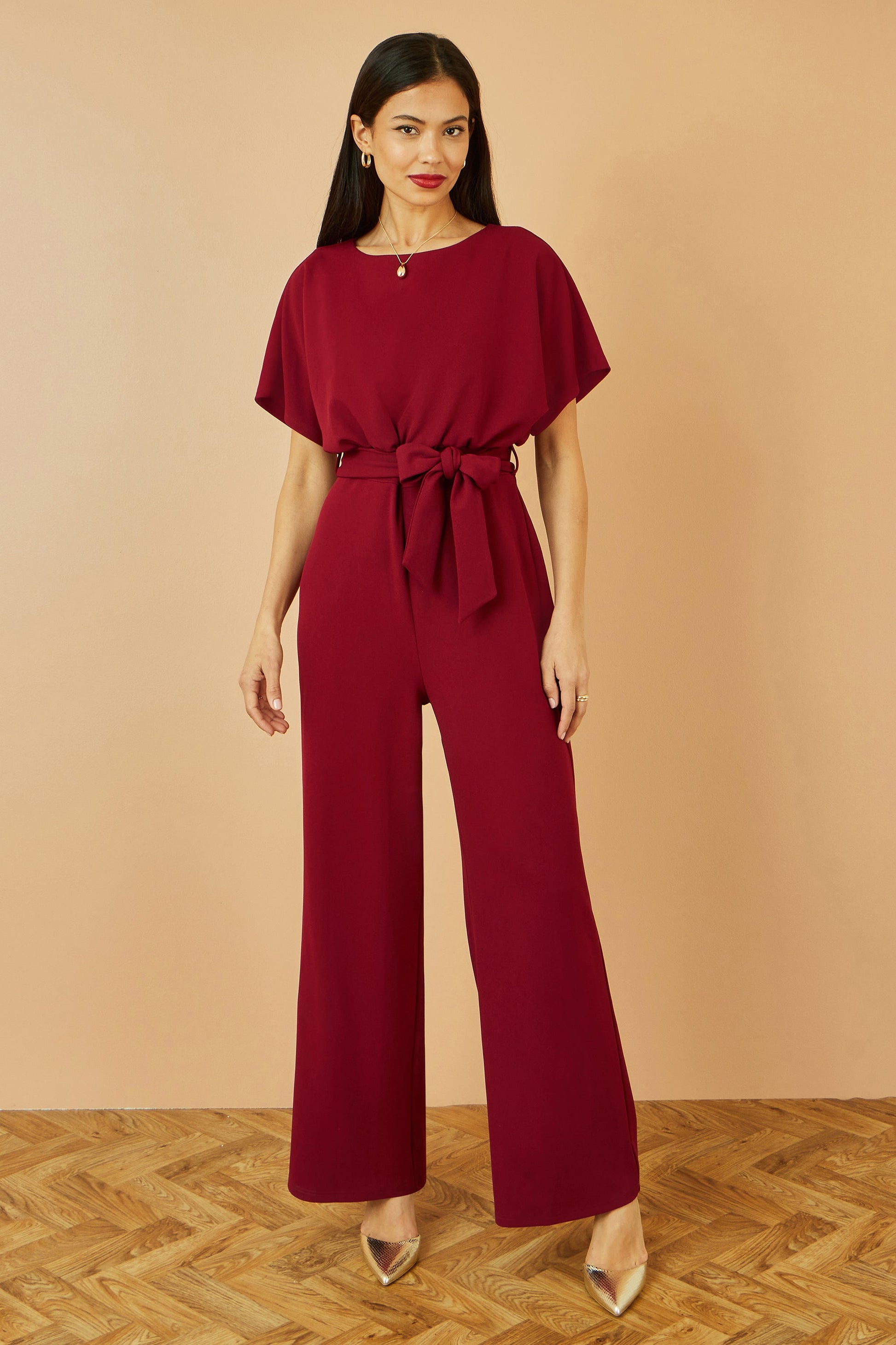 Burgundy Batwing Stretch Jumpsuit - Sizes 8 to 16