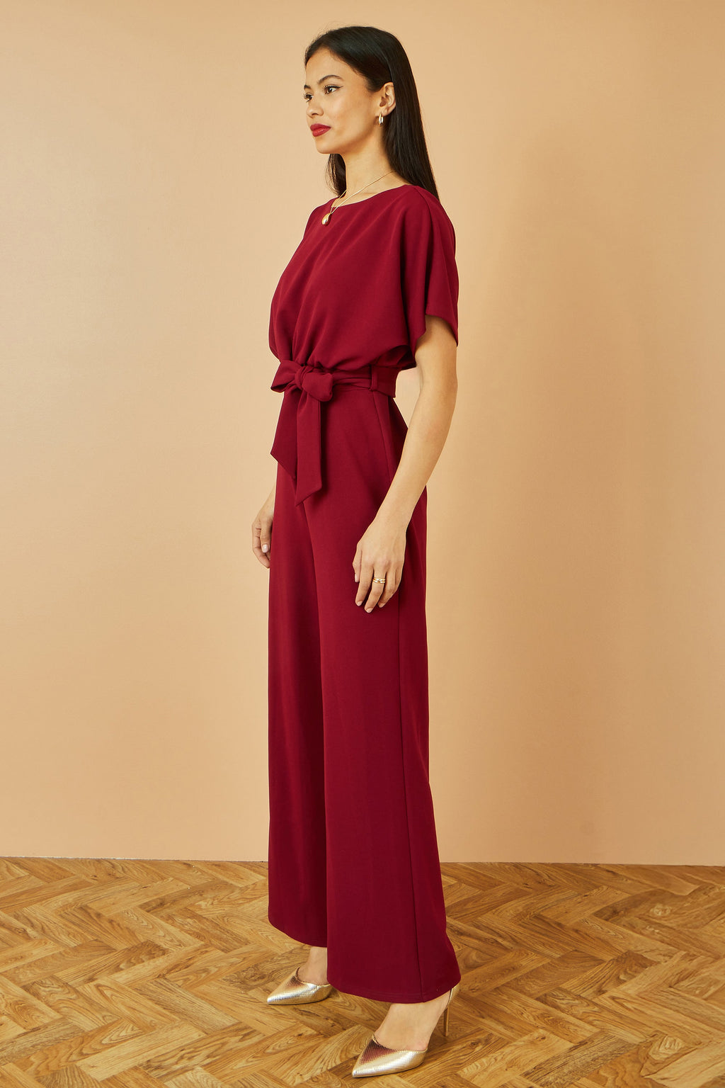 Burgundy Batwing Stretch Jumpsuit - Sizes 8 to 16