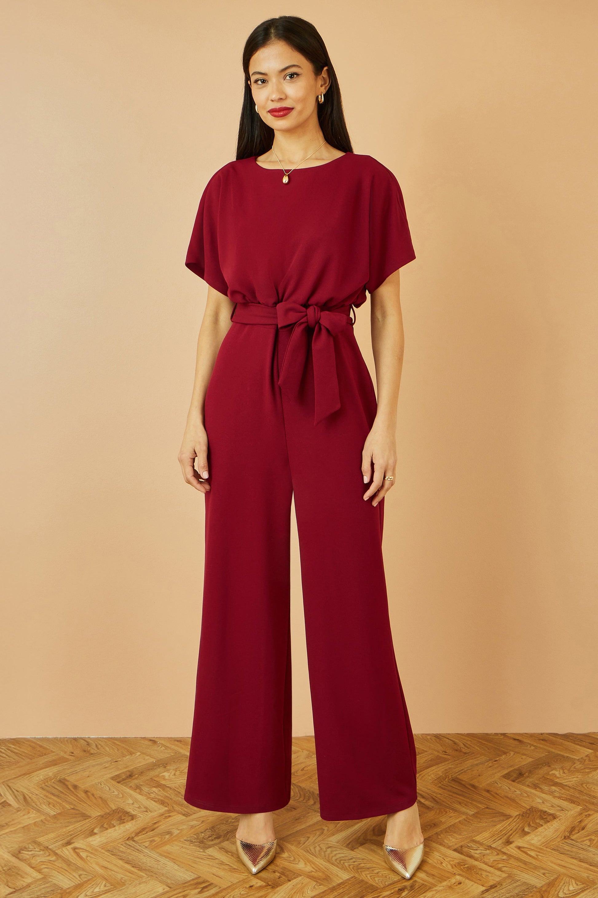 Burgundy Batwing Stretch Jumpsuit - Sizes 8 to 16