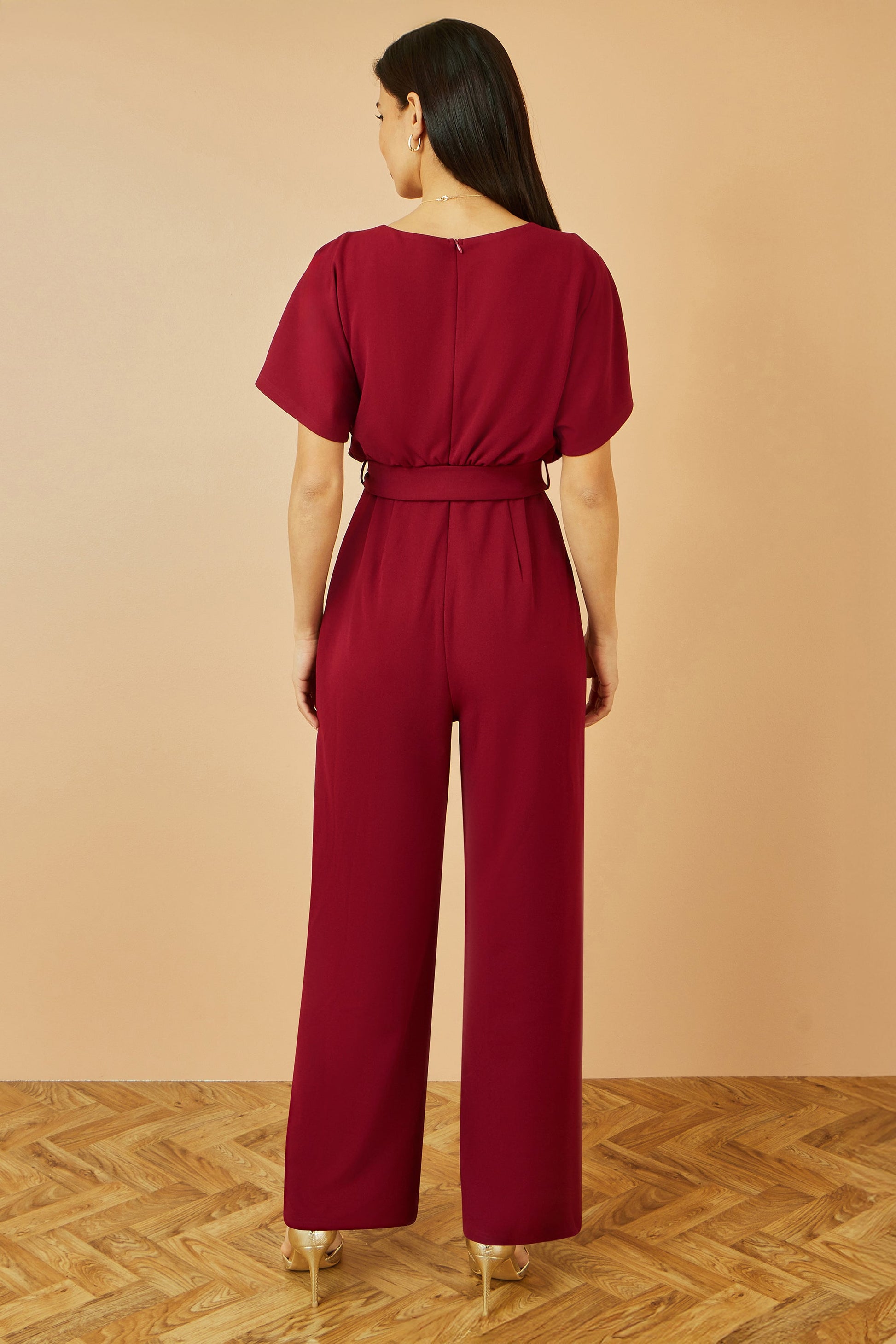 Burgundy Batwing Stretch Jumpsuit - Sizes 8 to 16
