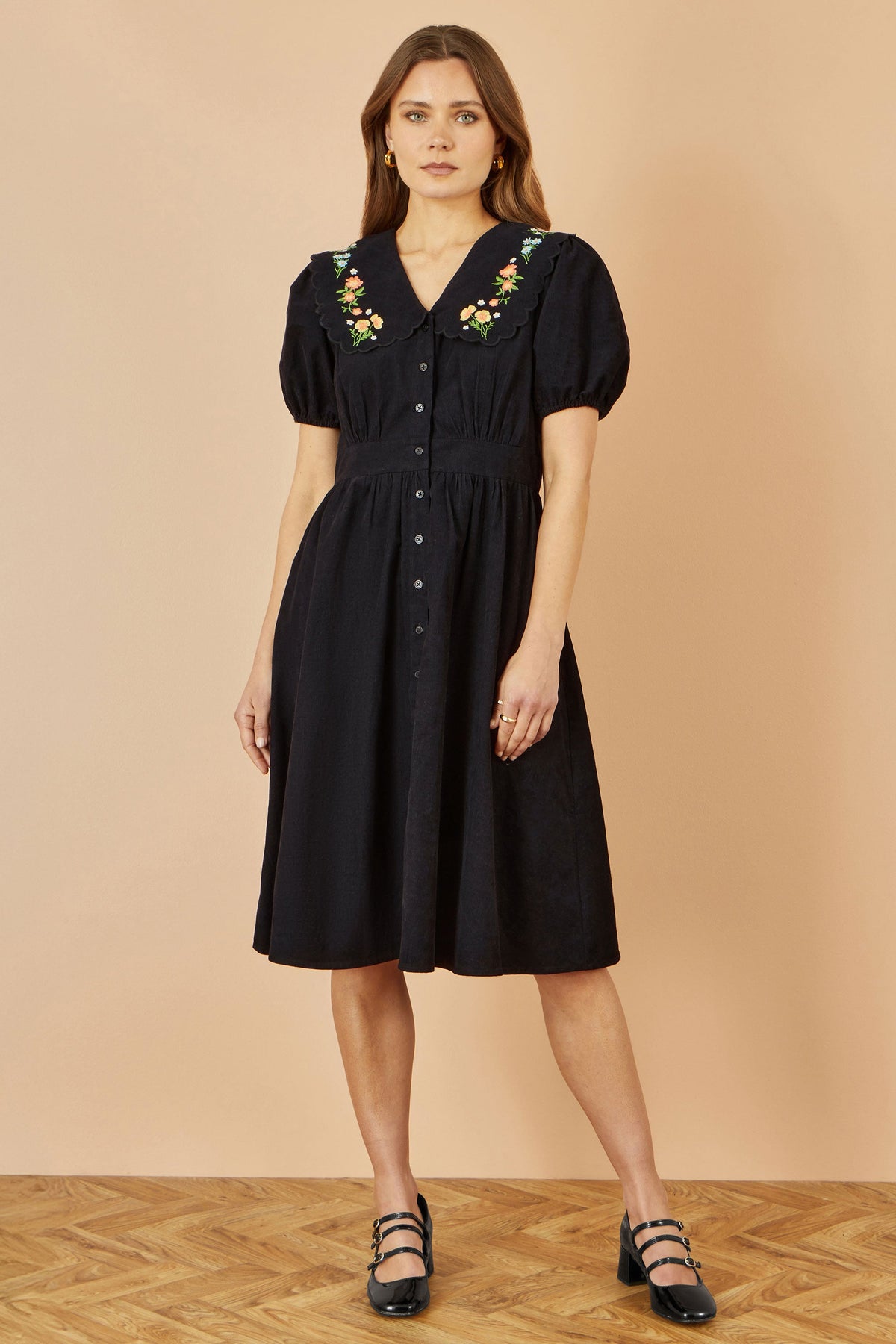 Black Floral Embroidered Dress