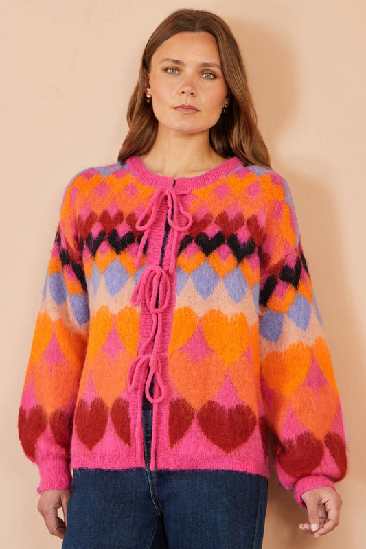 Pink Heart Tie Cardigan