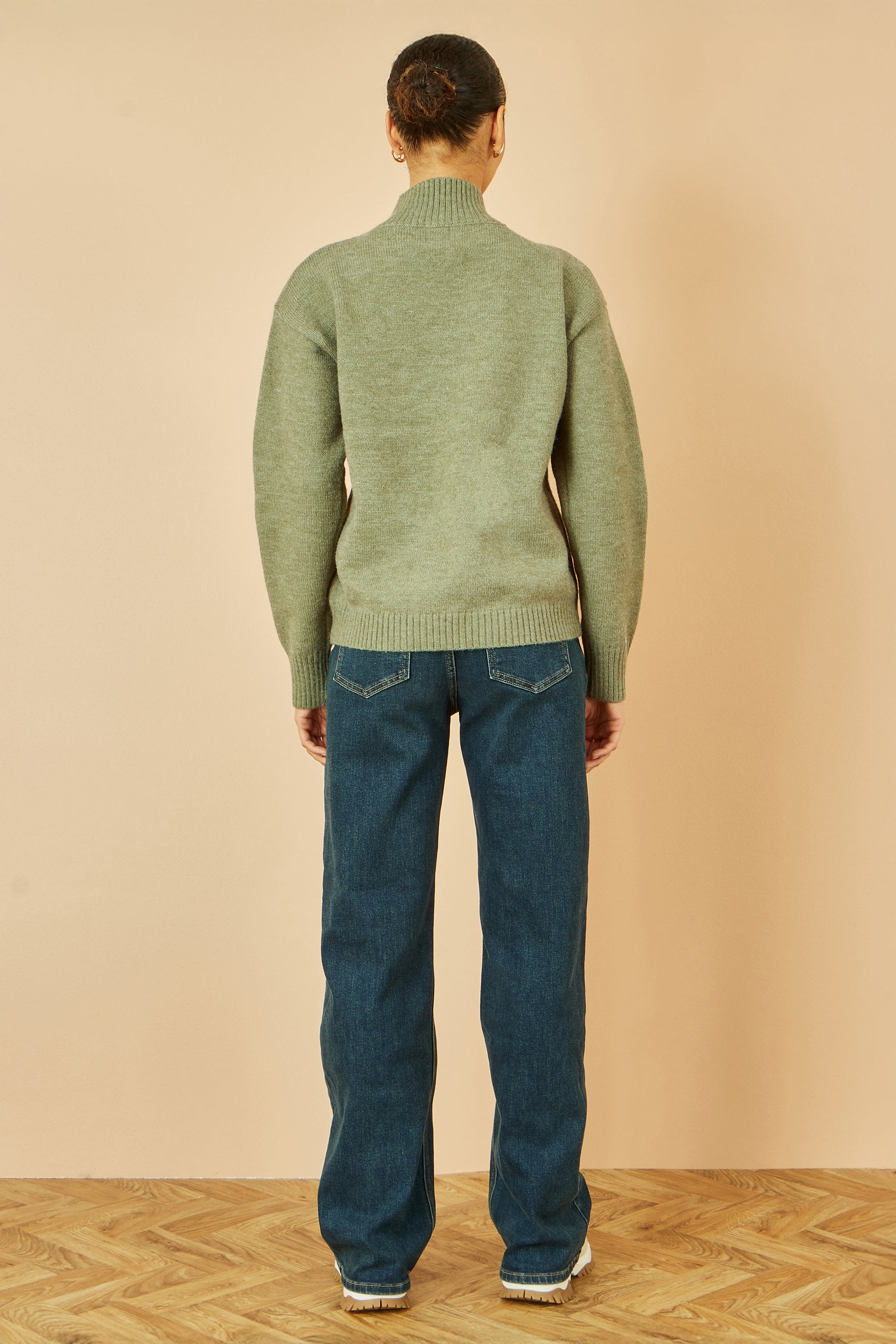 Green Knitted High Neck Jumper With Applique Flowers