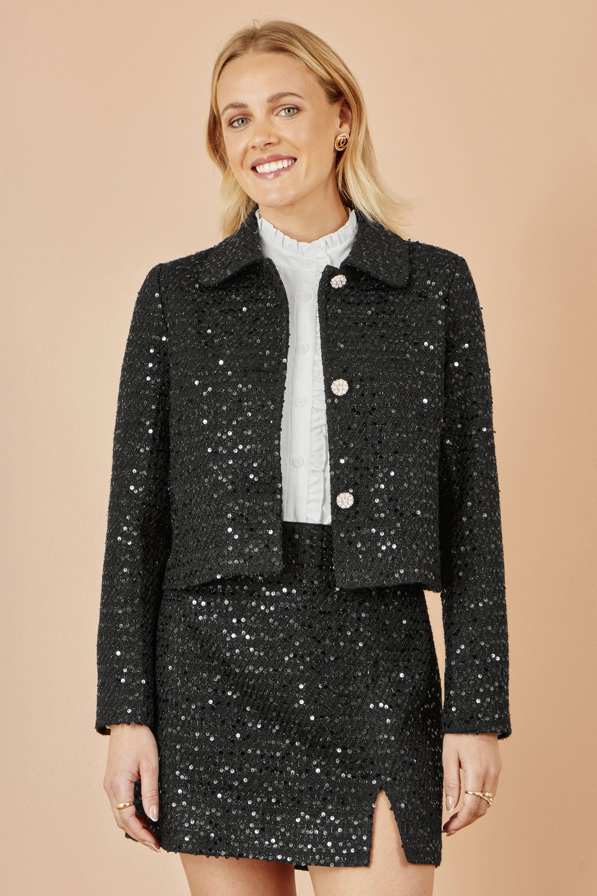 Black Boucle Sequin Mini Skirt - Sizes 8 to 16