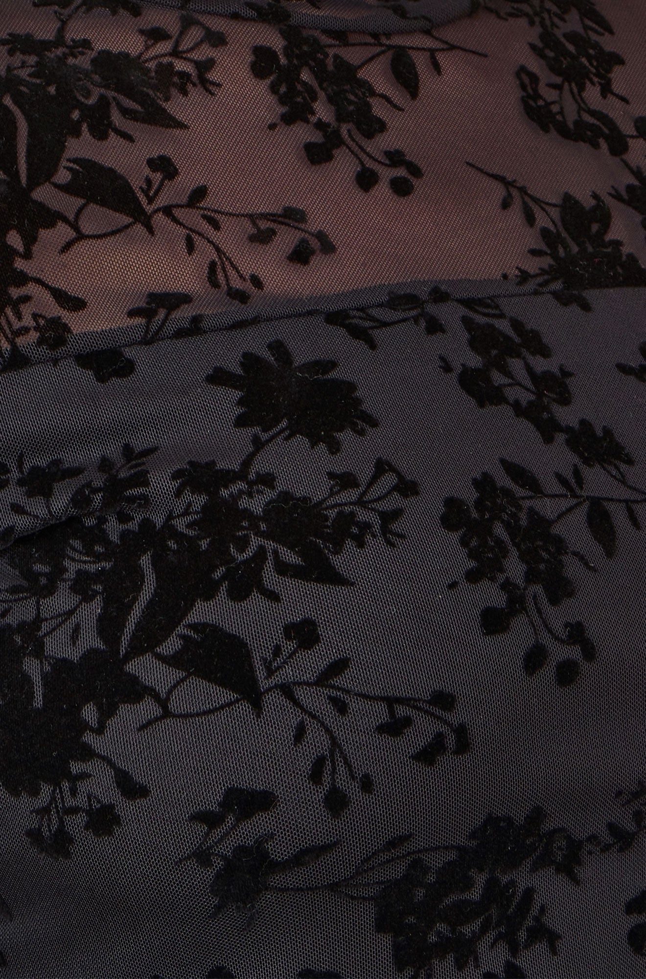 Black Flocked Floral Stretch Mesh Top - Sizes 8 to 16