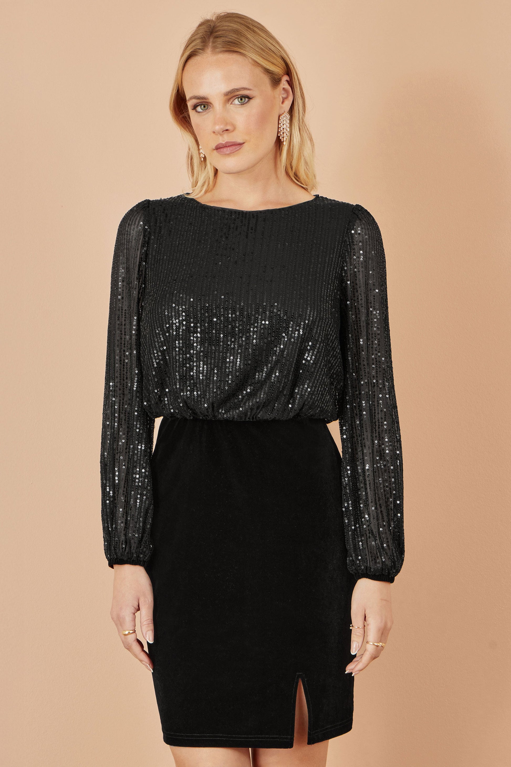 Black Sequin And Velvet Mini Dress - Sizes 8 to 16
