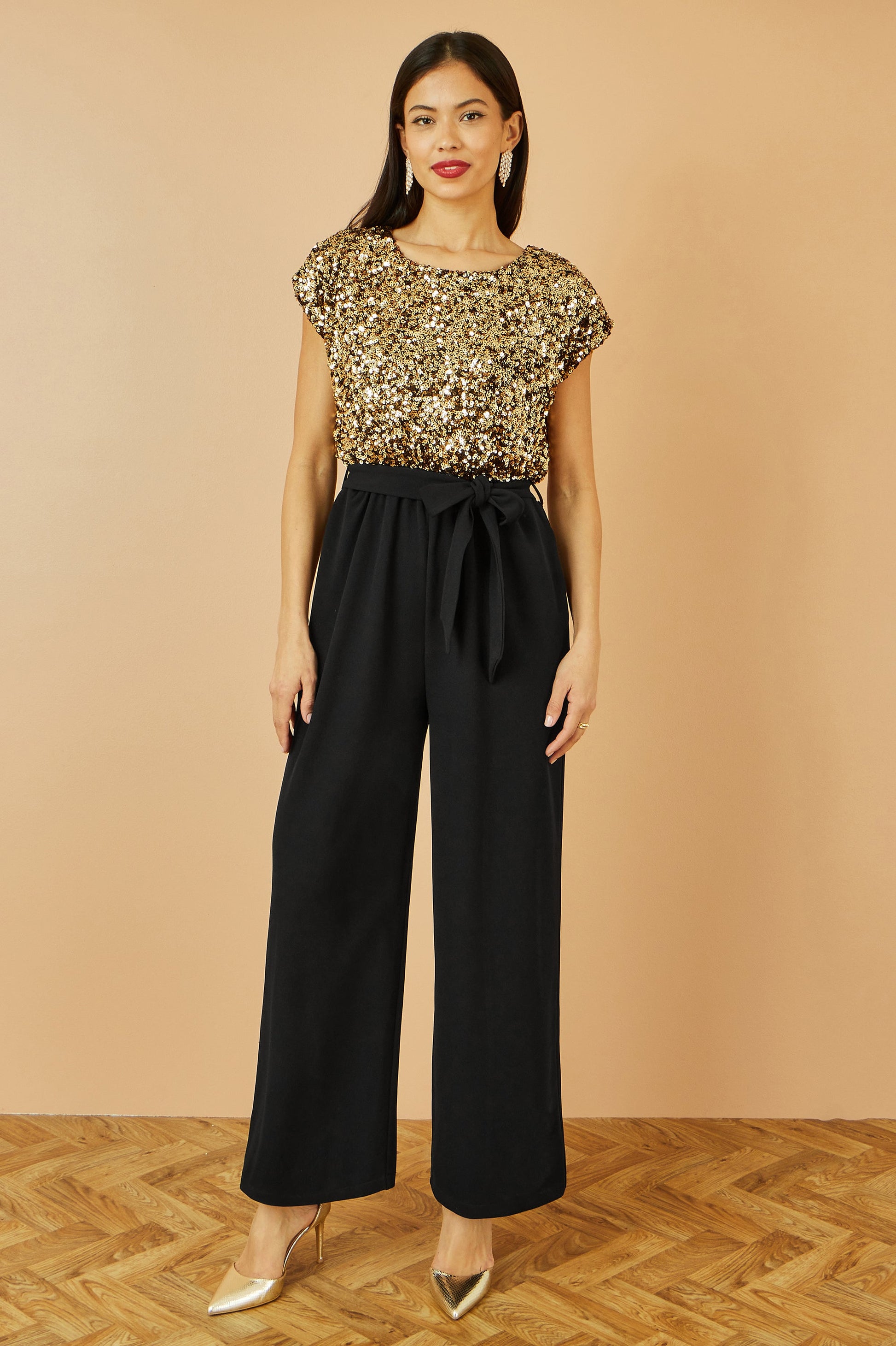 Gold Sequin Top Stretch Jumpsuit - Sizes 8 to 16