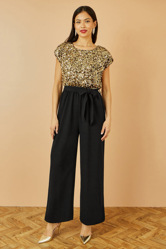 Gold Sequin Top Stretch Jumpsuit - Sizes 8 to 16