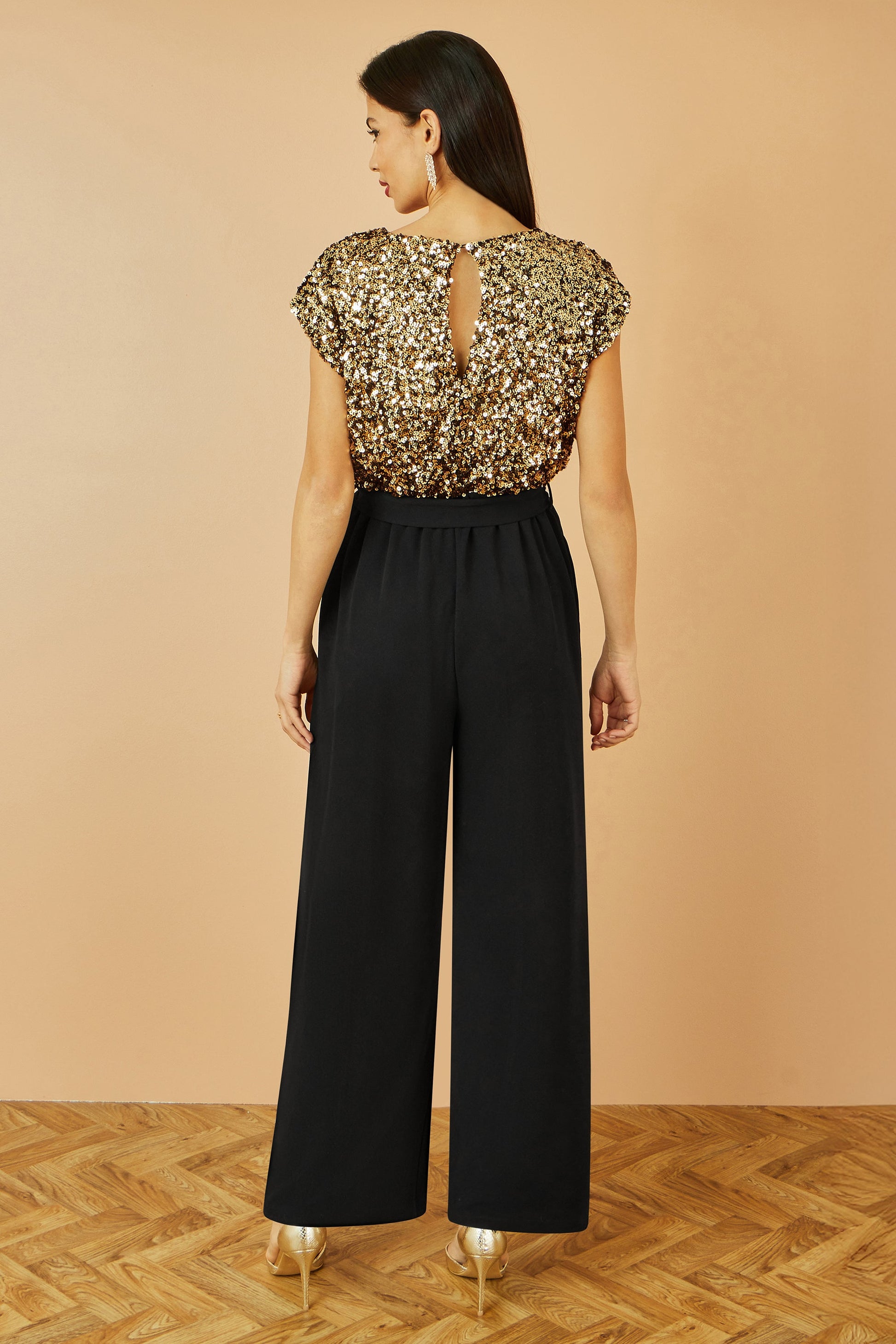 Gold Sequin Top Stretch Jumpsuit - Sizes 8 to 16