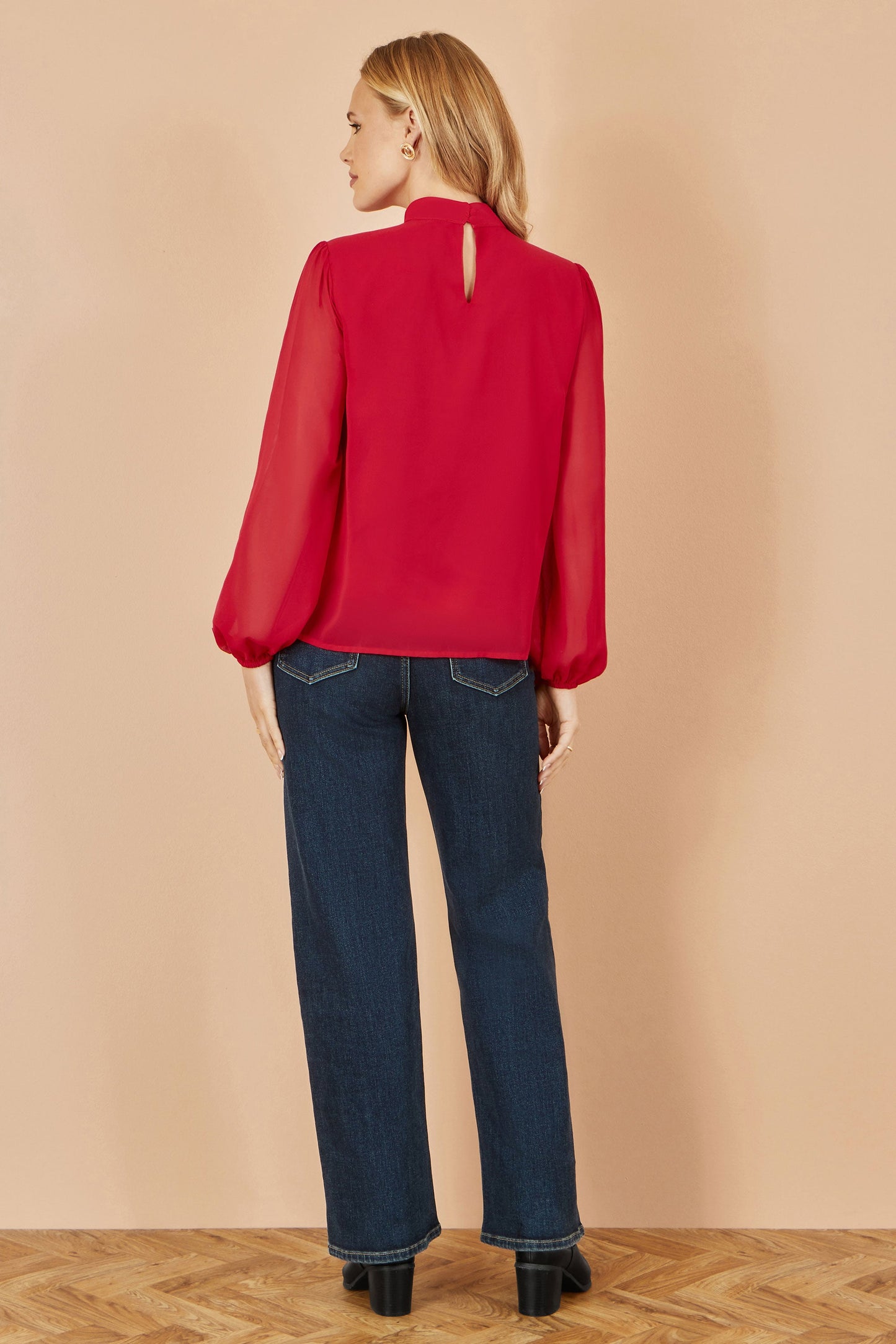 Red Pleated High Neck Top