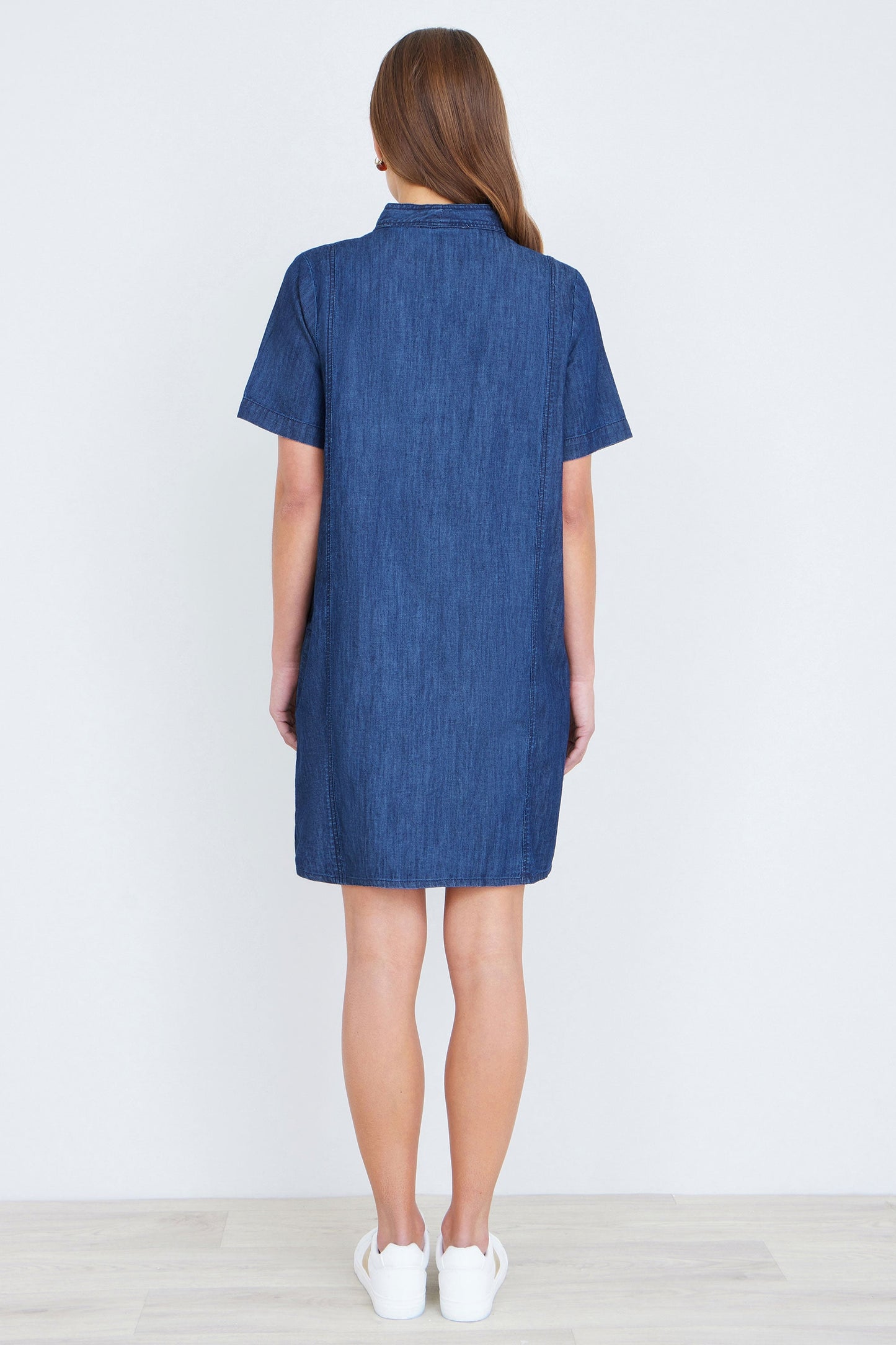Blue Chambray Tunic With Pussy Bow Tie