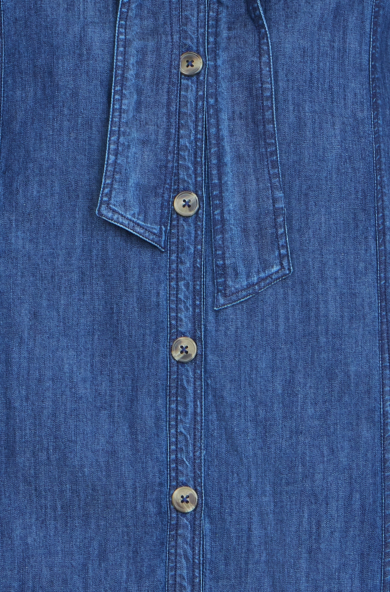 Blue Chambray Tunic With Pussy Bow Tie