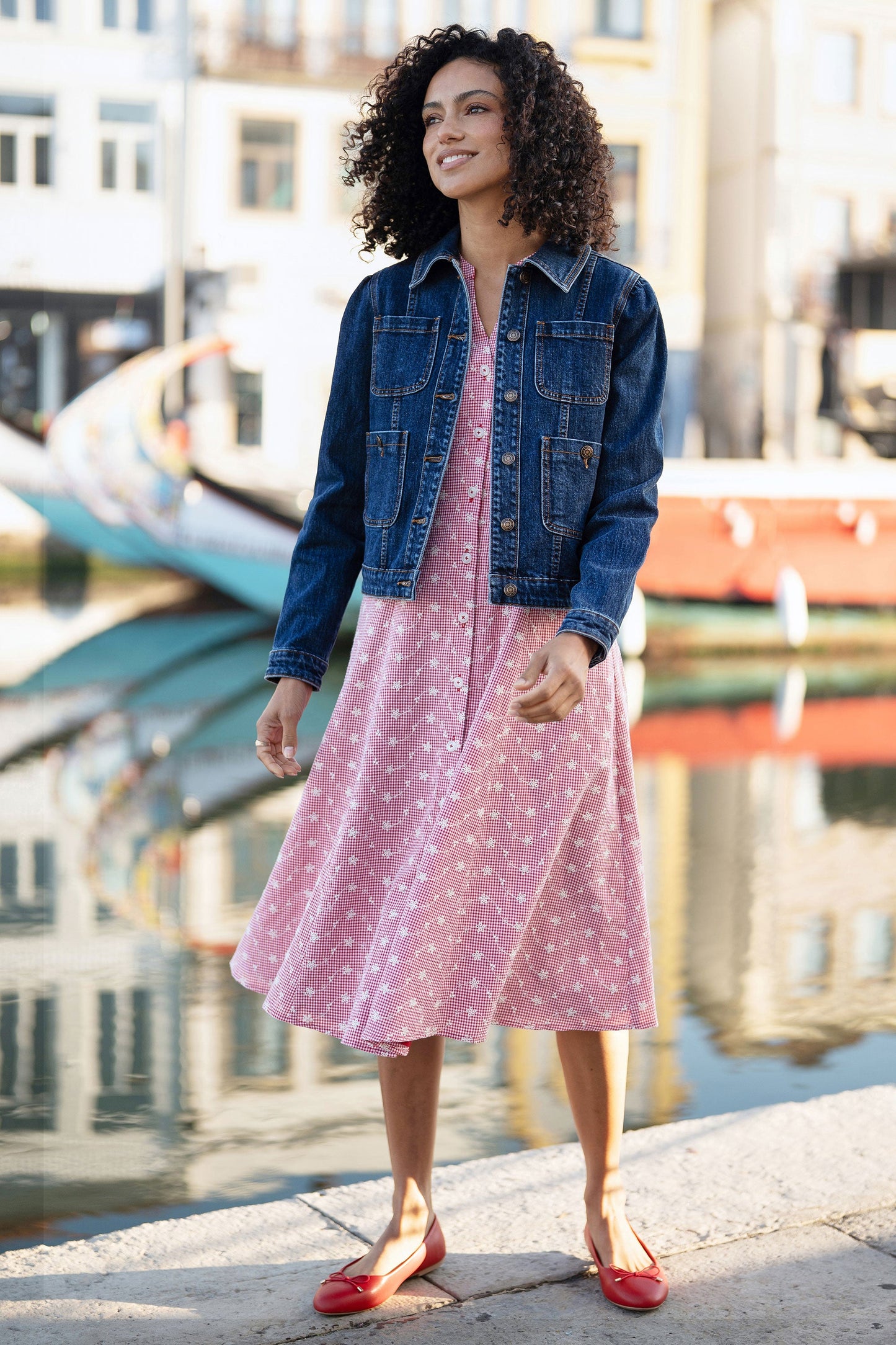 Blue Stretch Denim Jacket With Pocket Detail