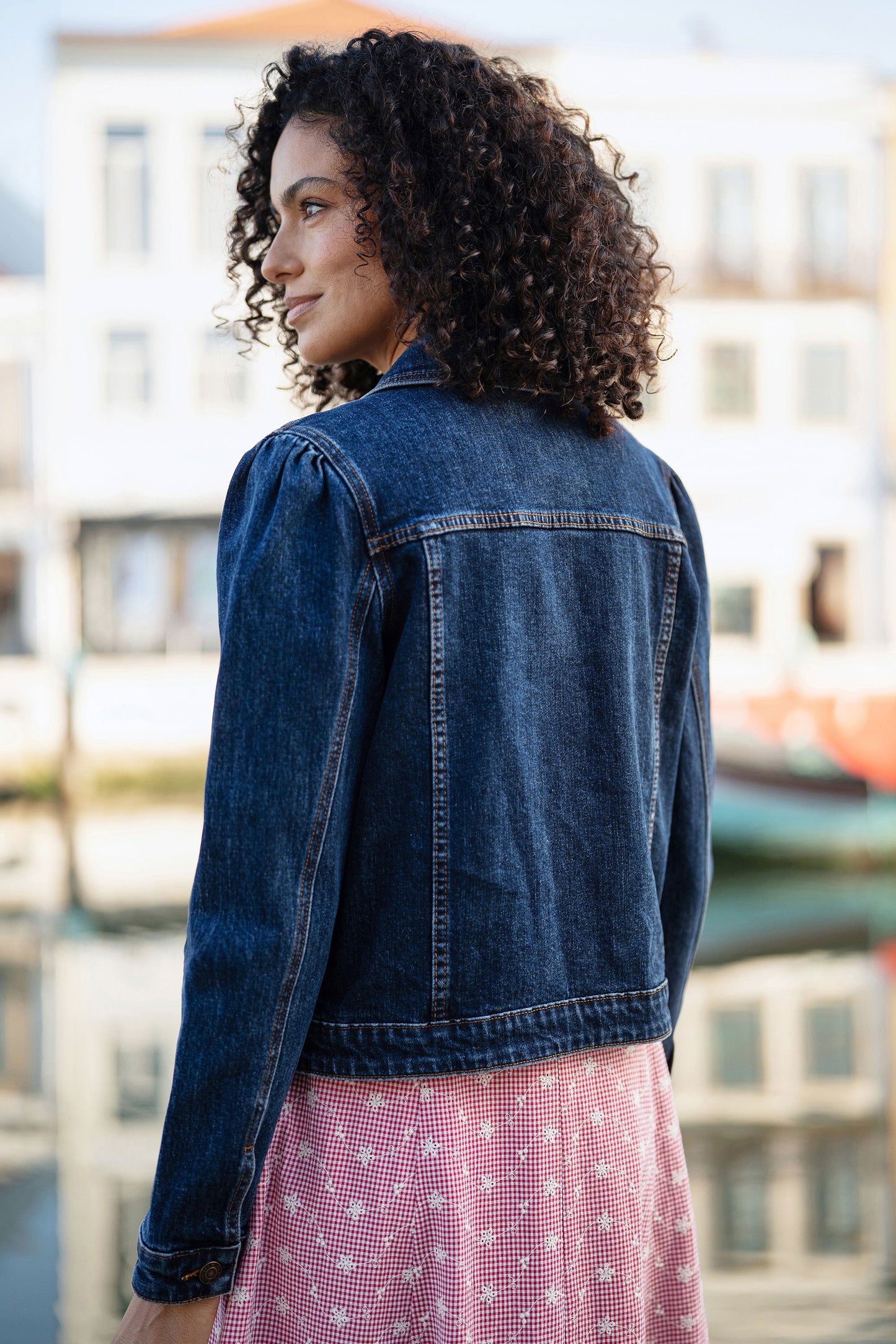Blue Stretch Denim Jacket With Pocket Detail