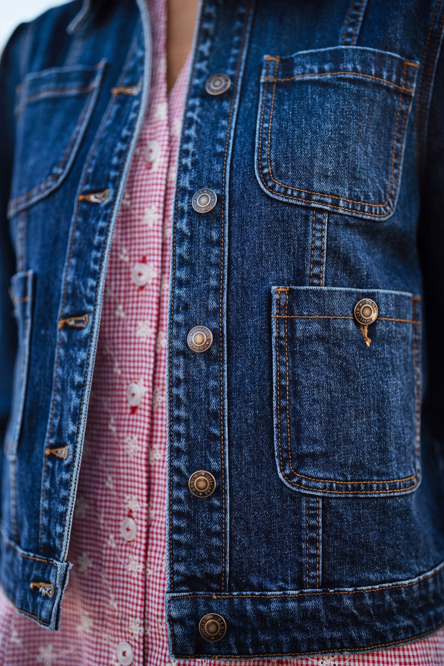 Blue Stretch Denim Jacket With Pocket Detail