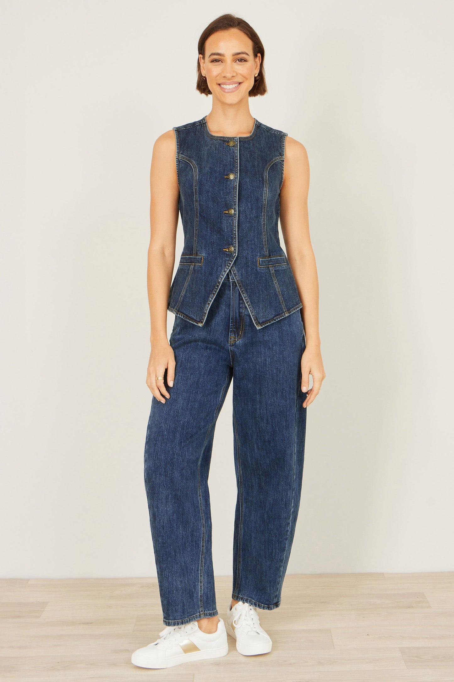 Blue Stretch Long Denim Waistcoat