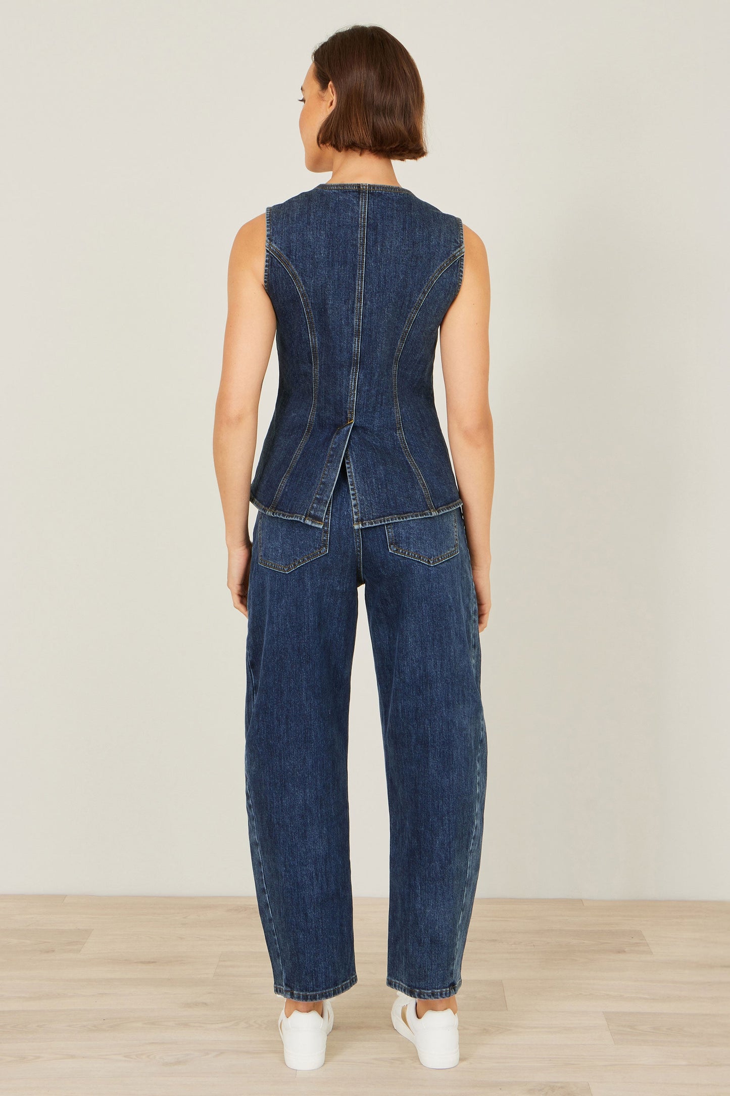 Blue Stretch Long Denim Waistcoat