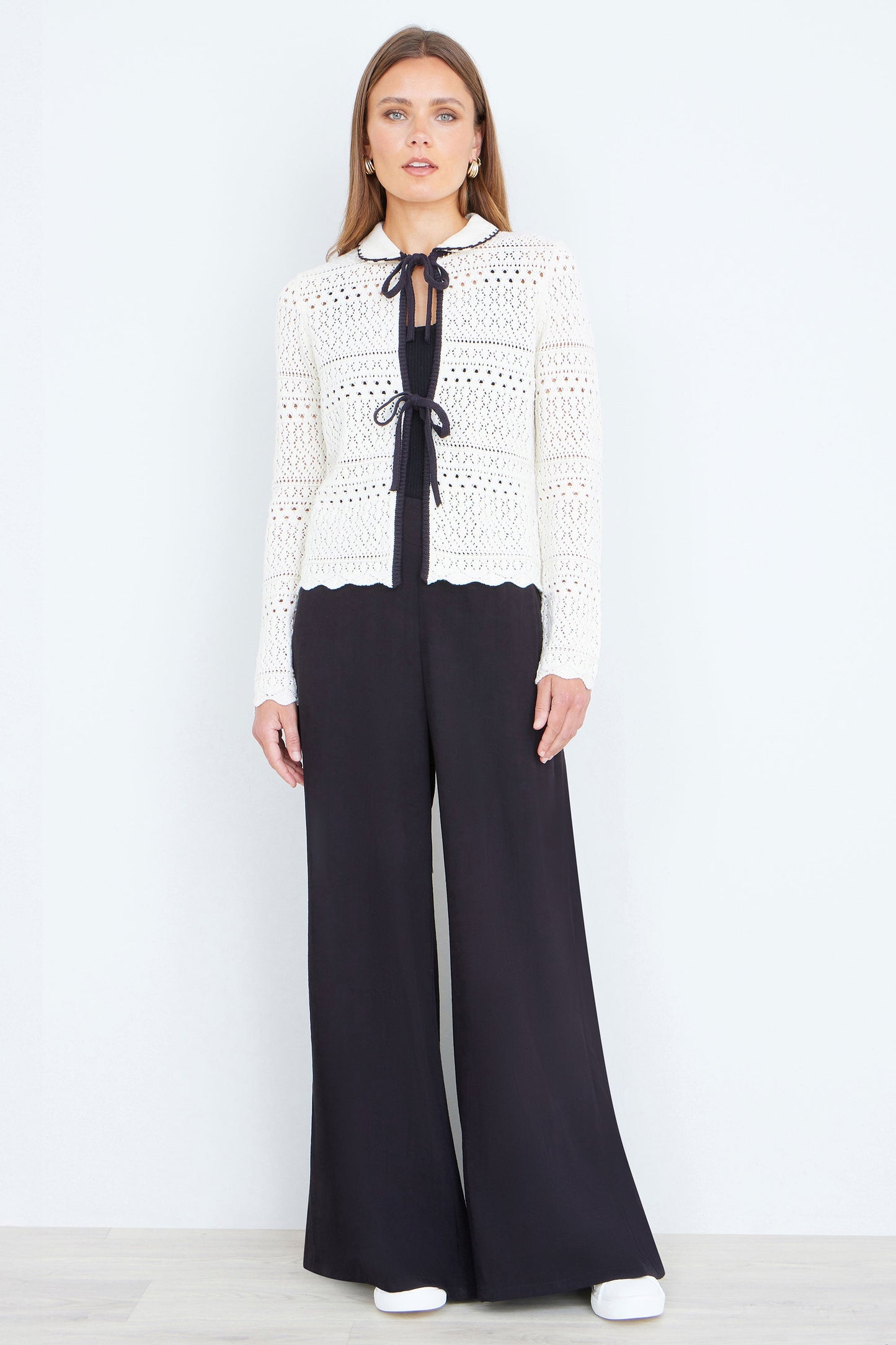 Ivory Crochet Knitted Cardigan With Peter Pan Collar