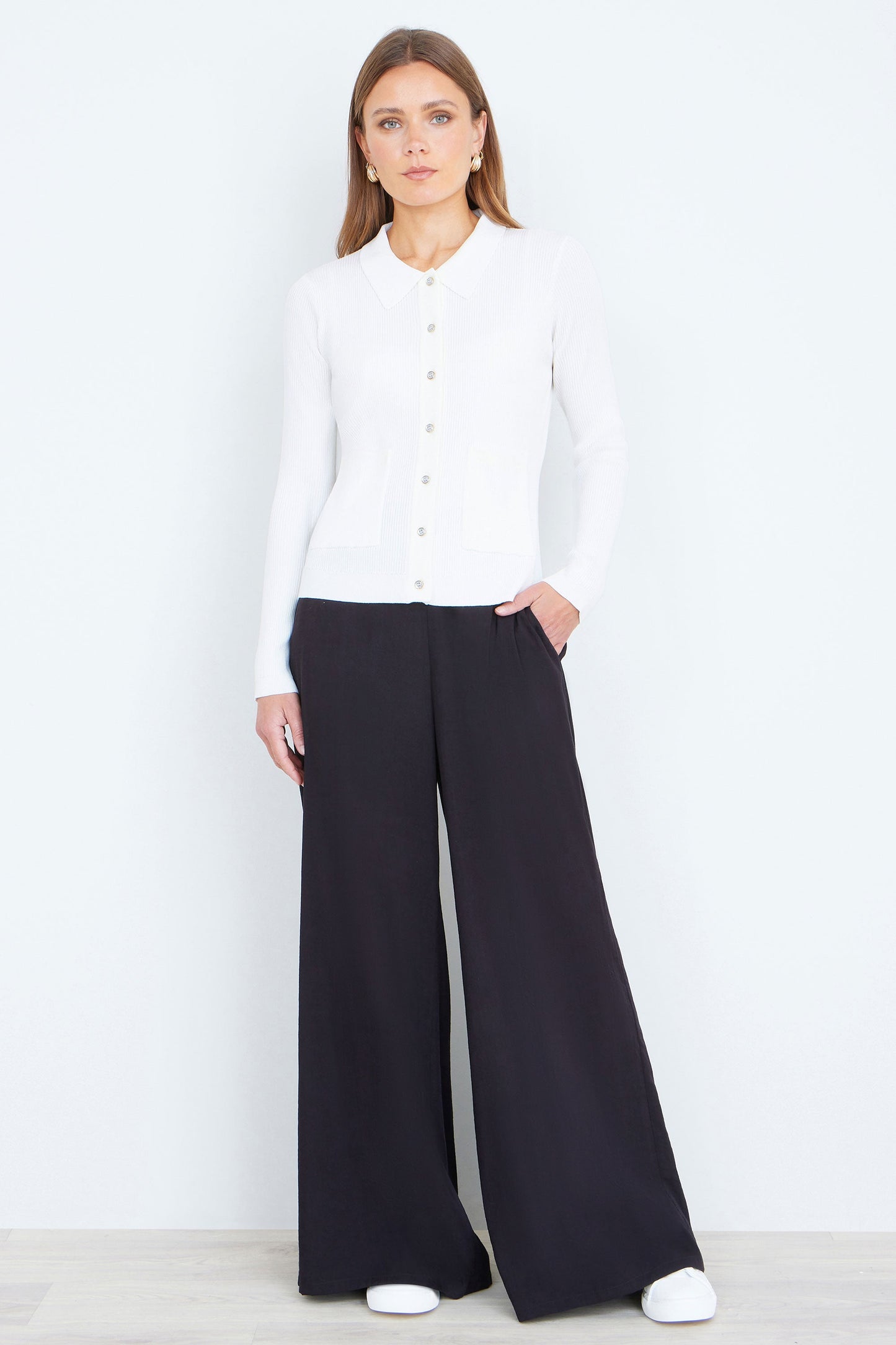 Ivory Ribbed Collar Button Up Cardigan