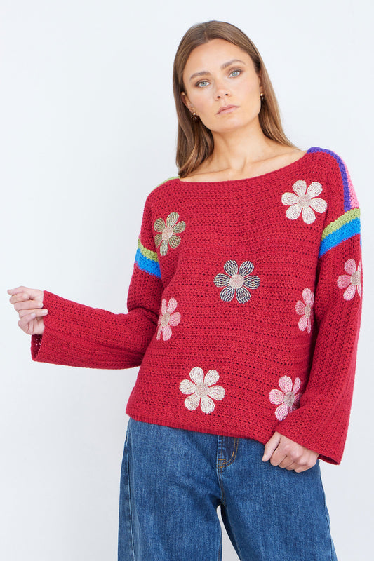 Red Crochet Flower Jumper