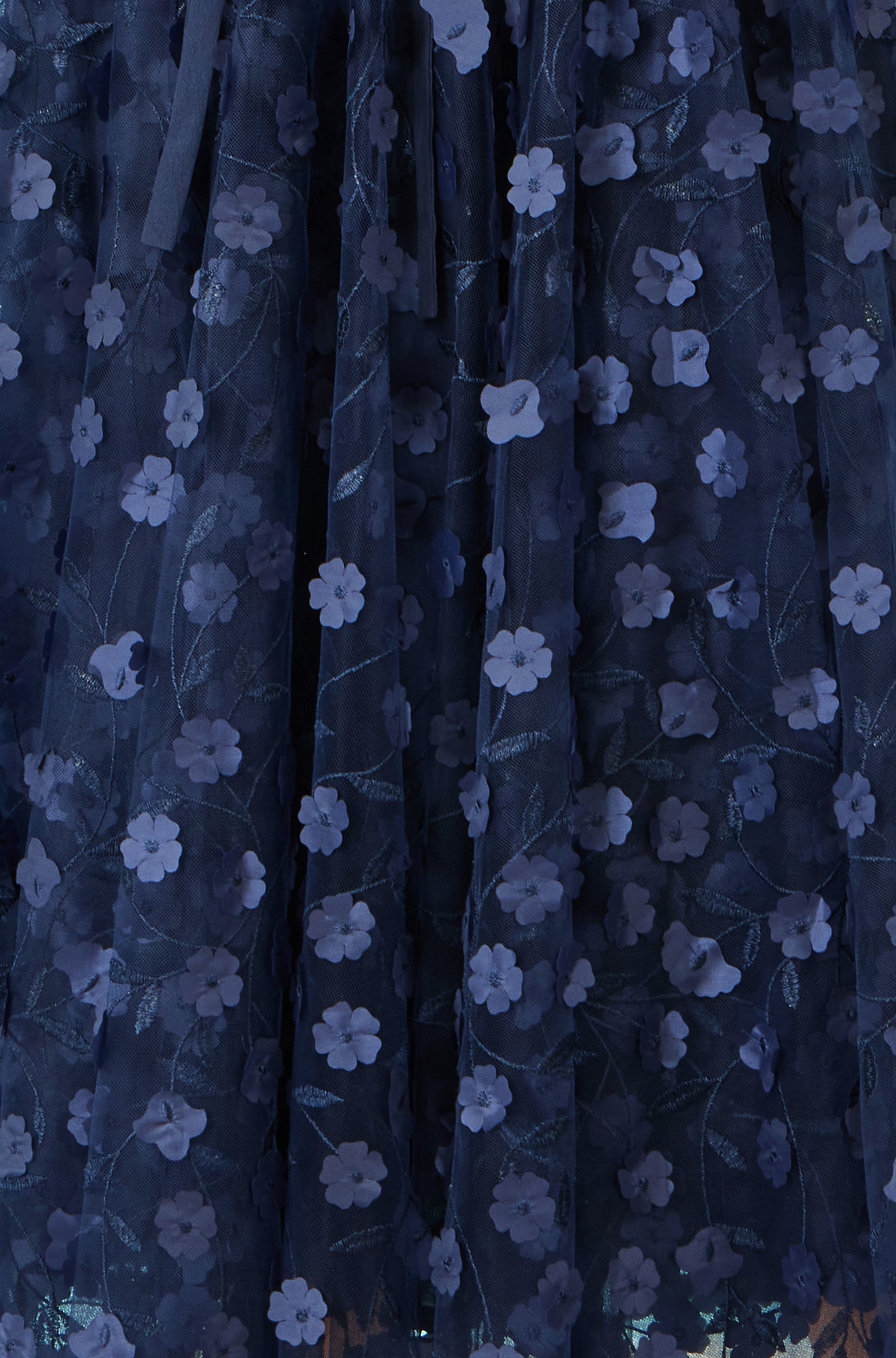 Navy Mesh Floral Applique Midi Skirt