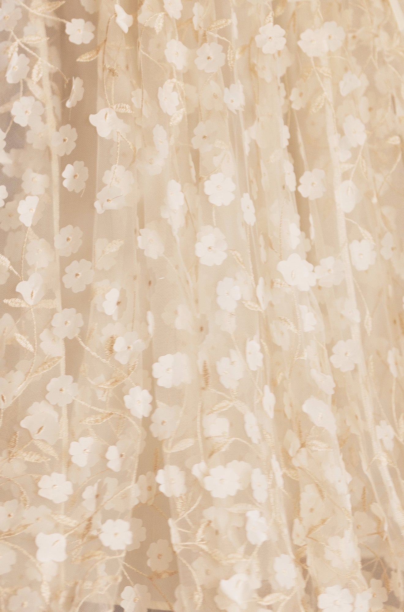 Ivory Mesh Floral Applique Midi Skirt