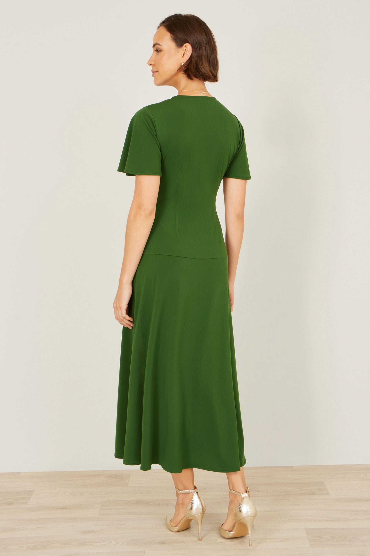 Green Ruched Front Midi Dress
