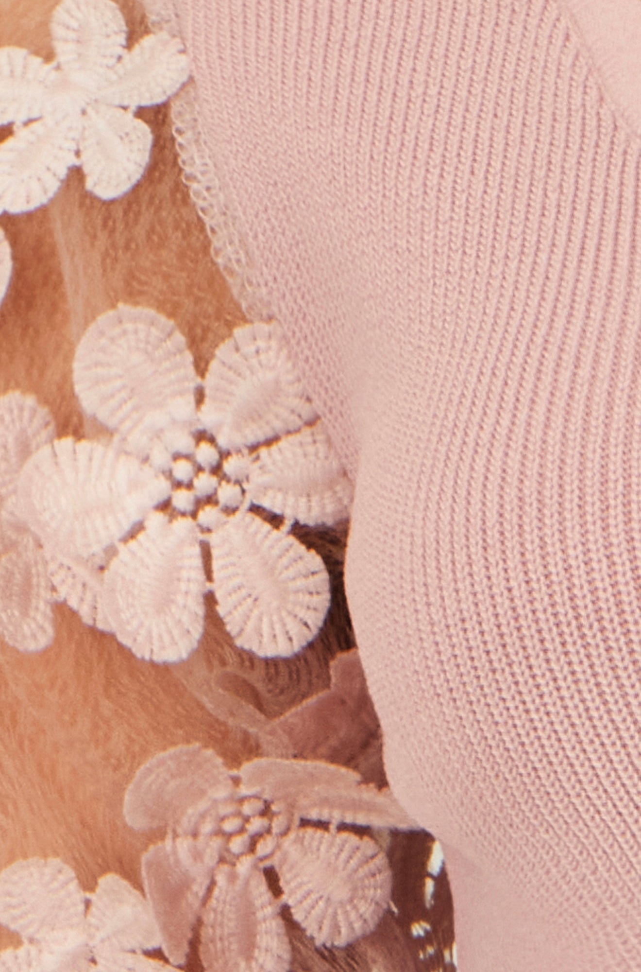 Blush Knitted Top With Floral Applique