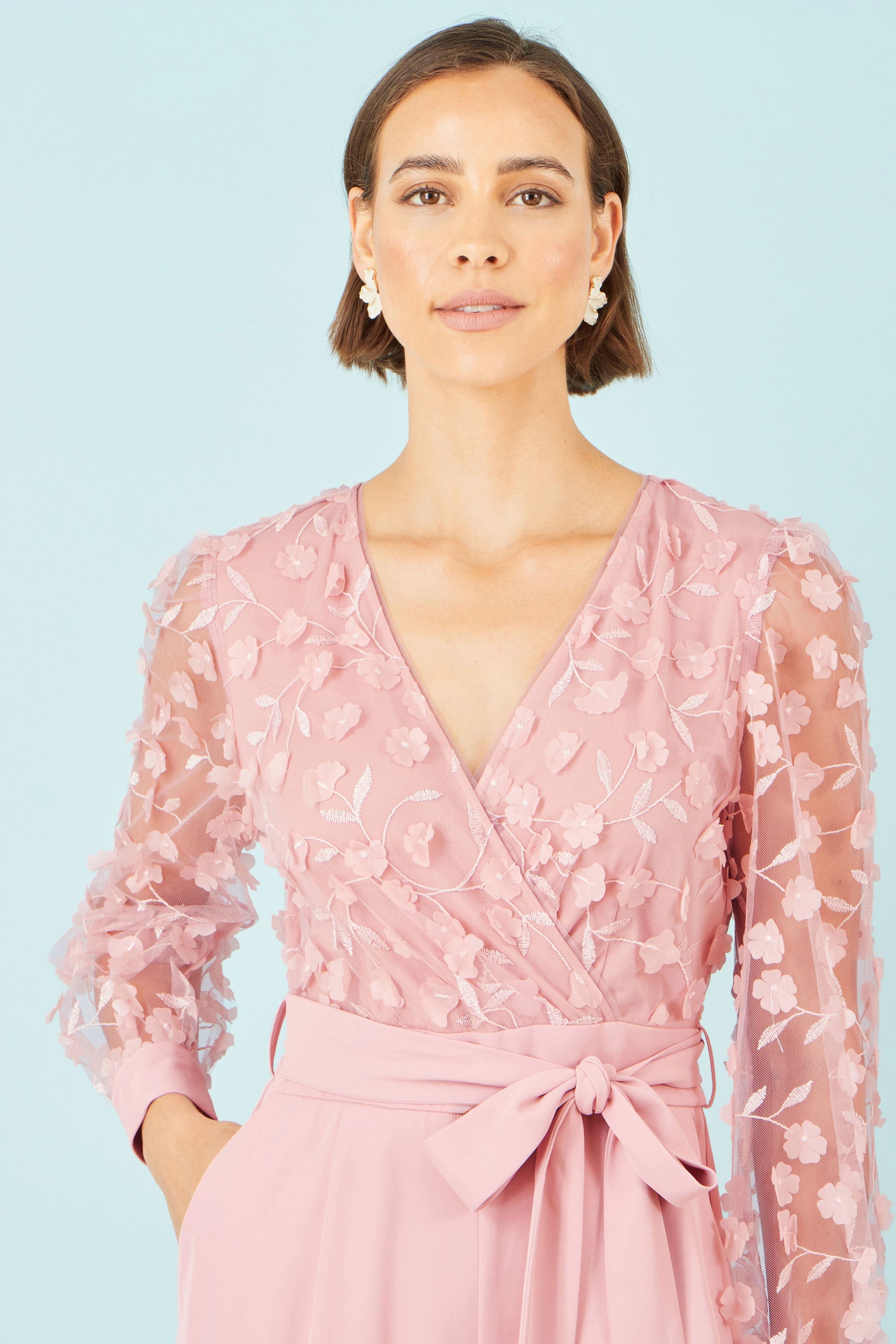 Pink Flower Applique Jumpsuit