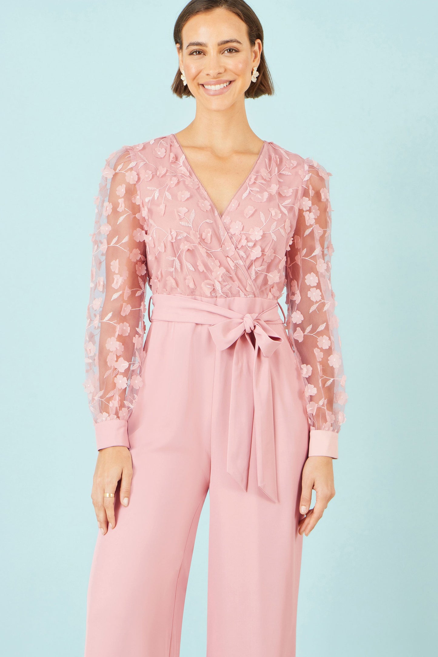Pink Flower Applique Jumpsuit