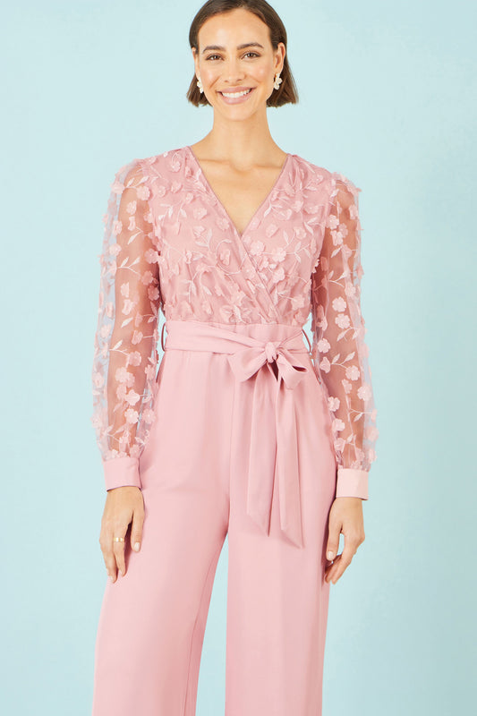 Pink Flower Applique Jumpsuit