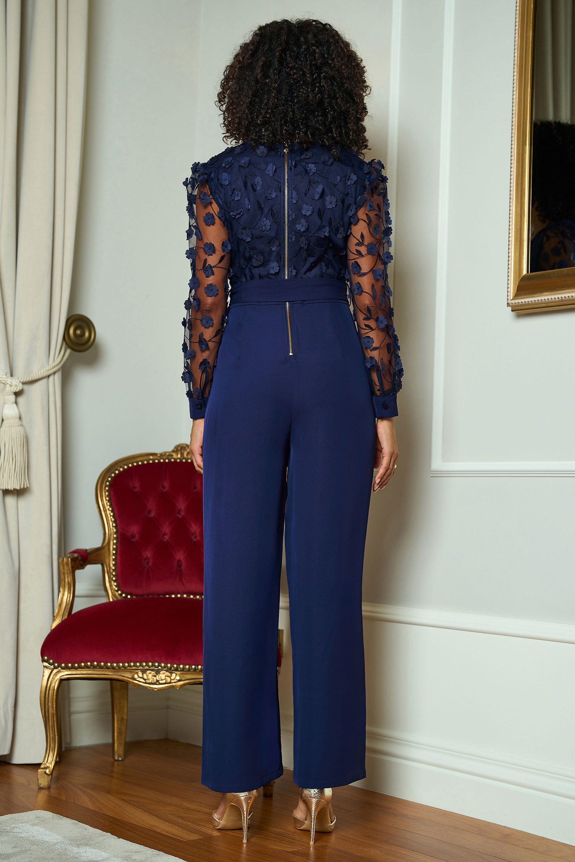 Navy Flower Applique Jumpsuit