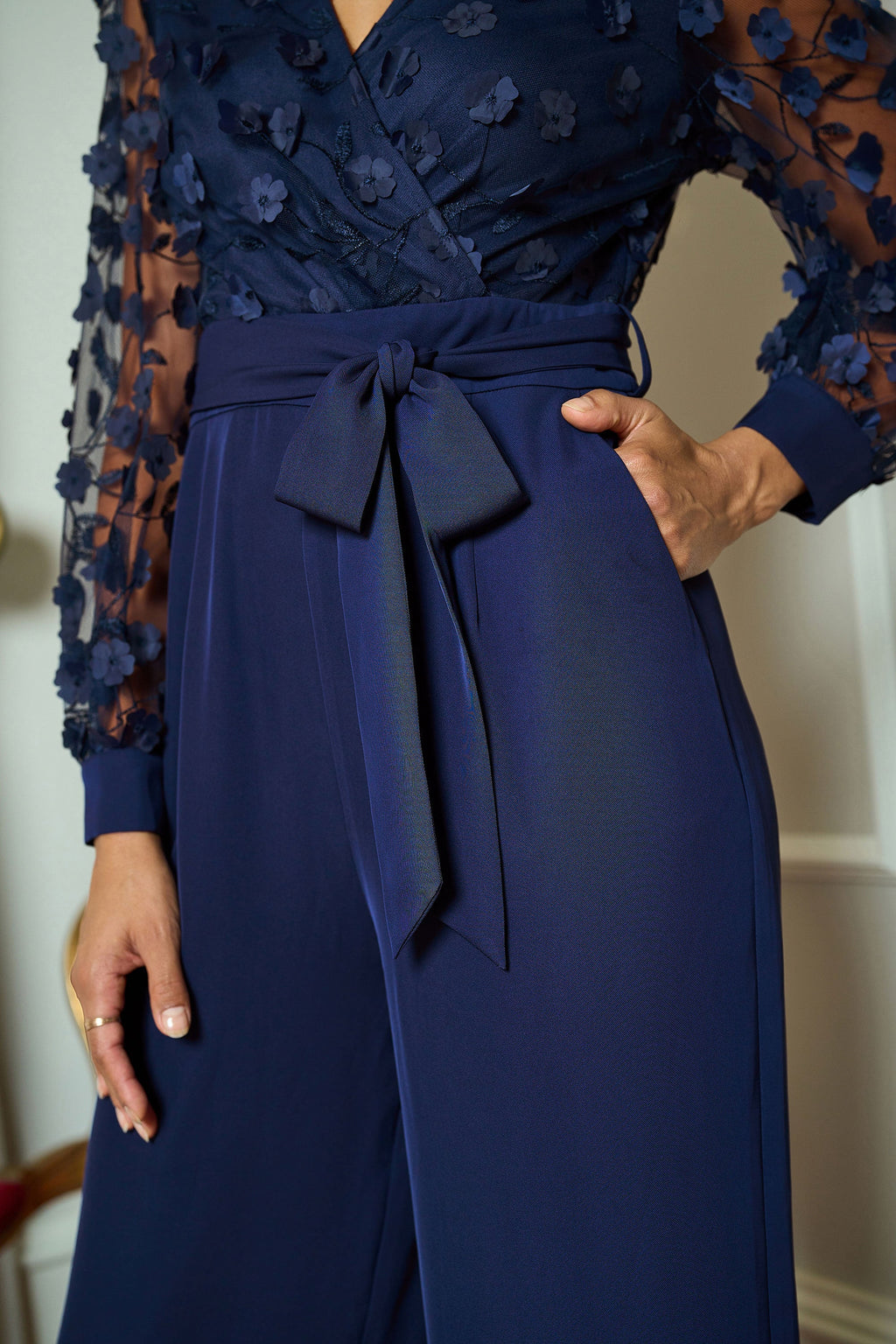 Navy Flower Applique Jumpsuit