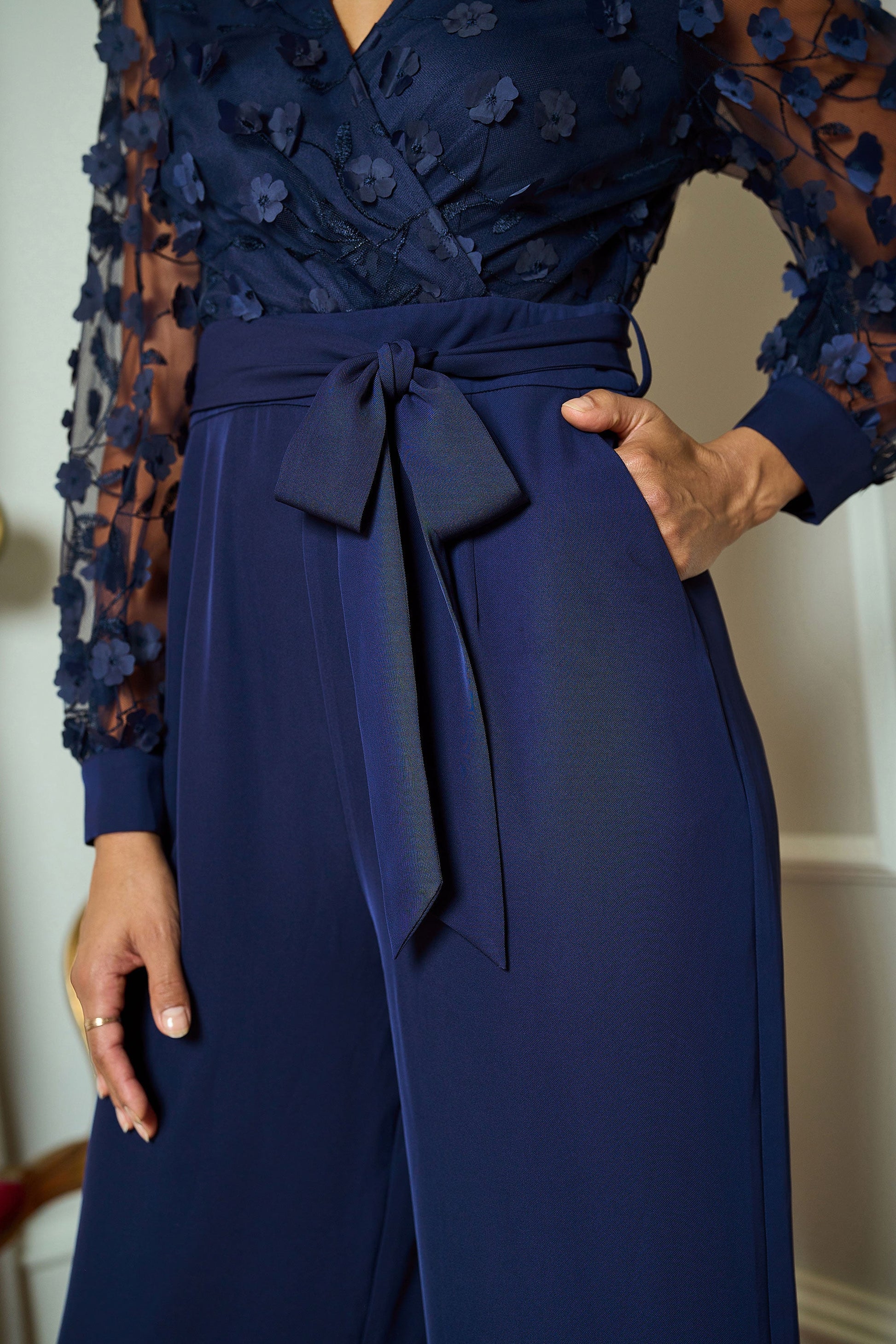 Navy Flower Applique Jumpsuit