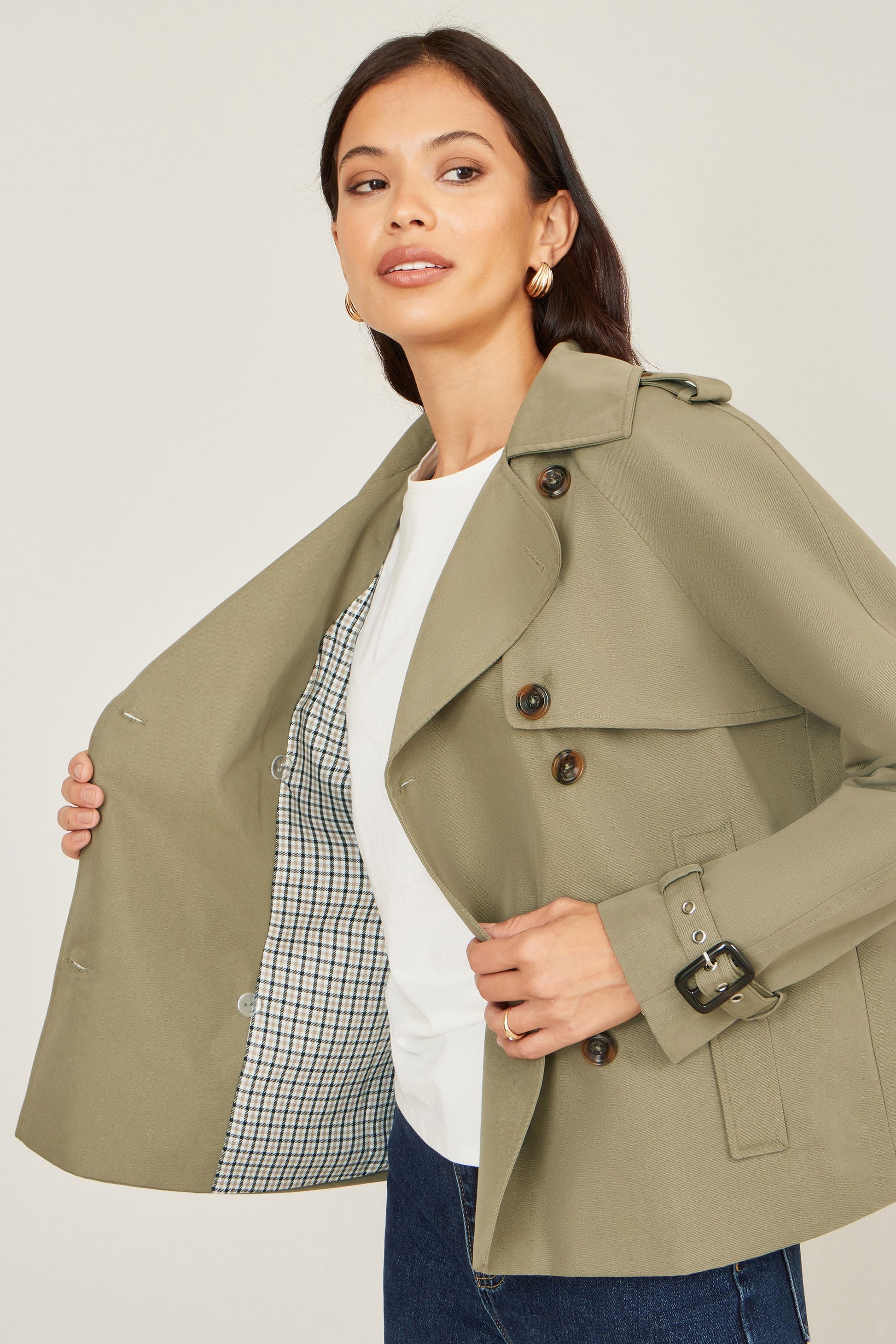 Green Cropped Trench Jacket