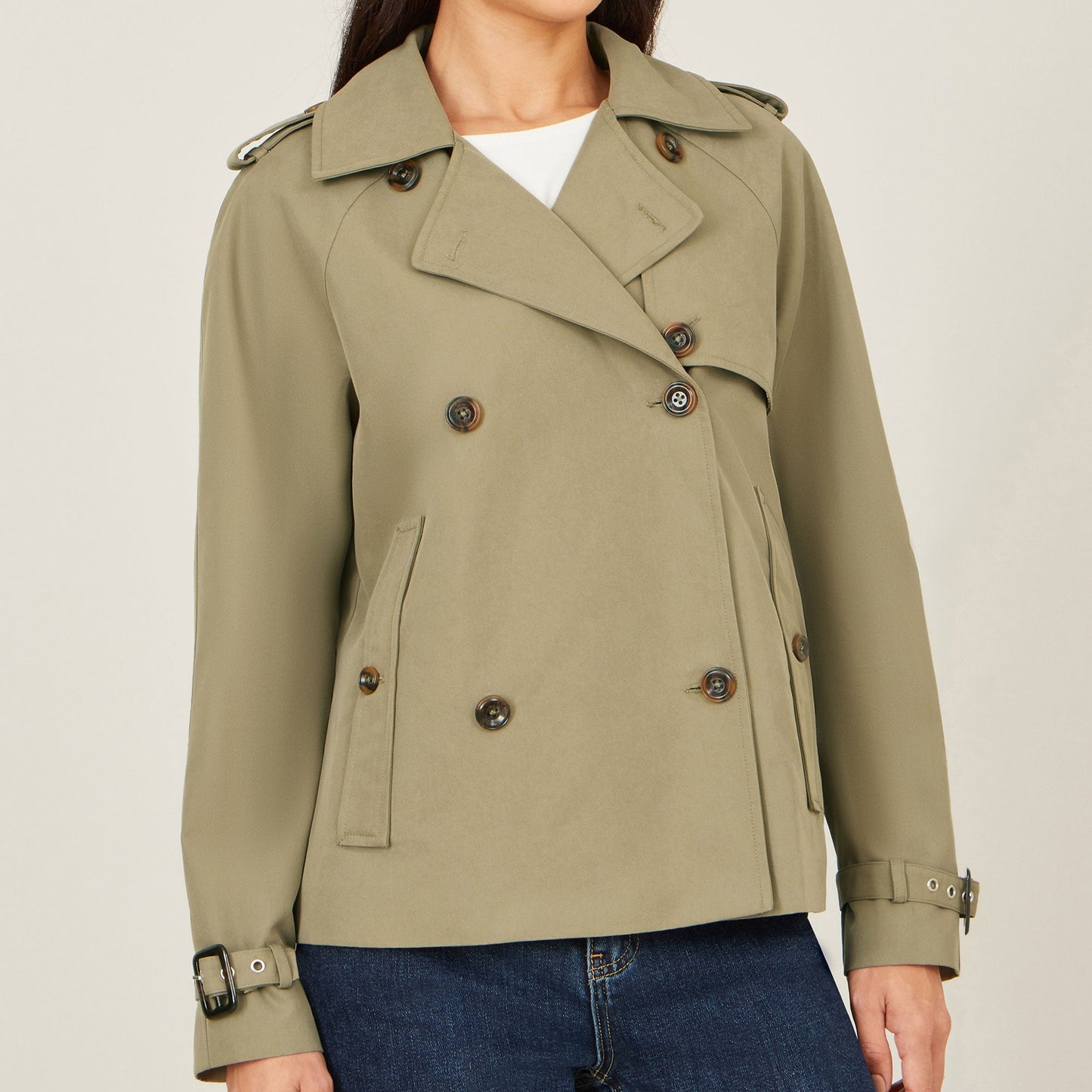 Green Cropped Trench Jacket