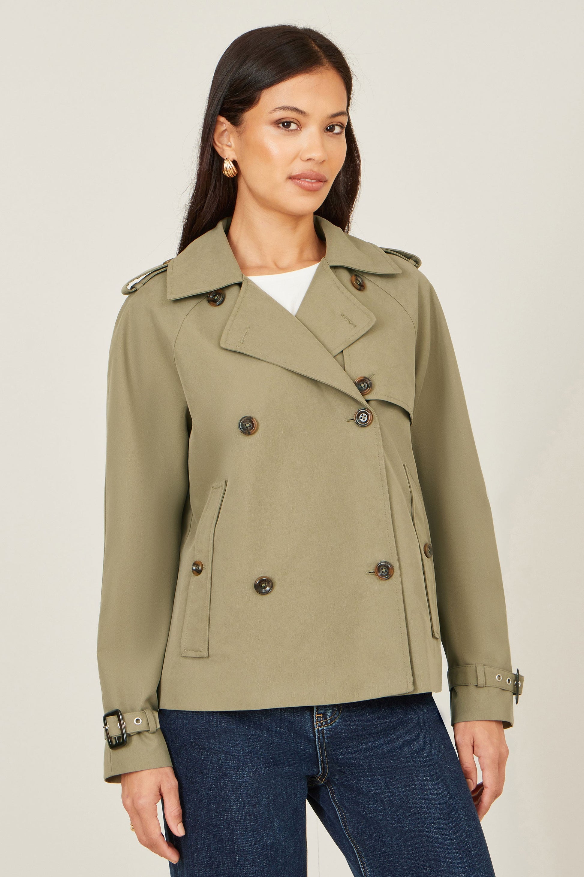 Green Cropped Trench Jacket