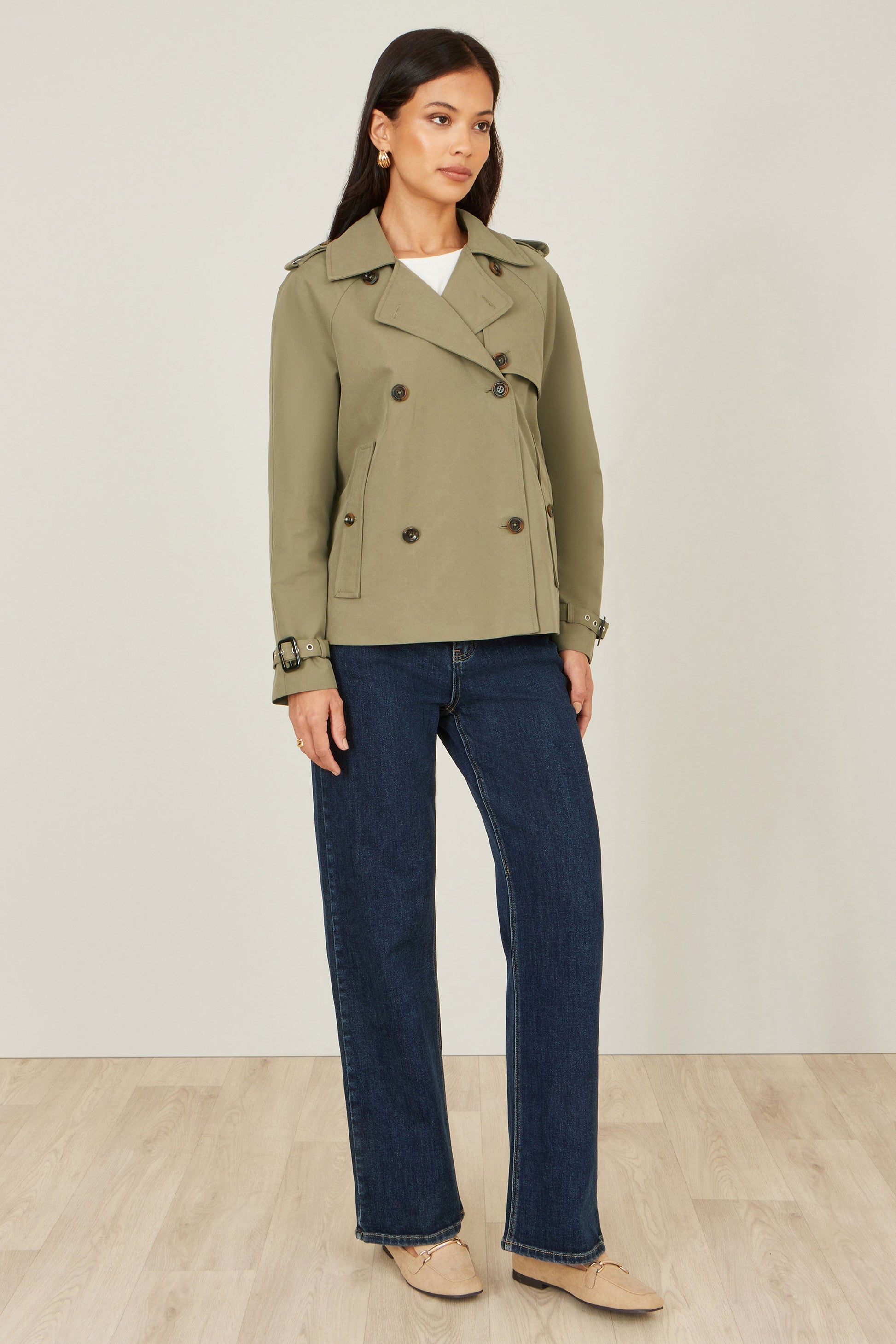 Green Cropped Trench Jacket