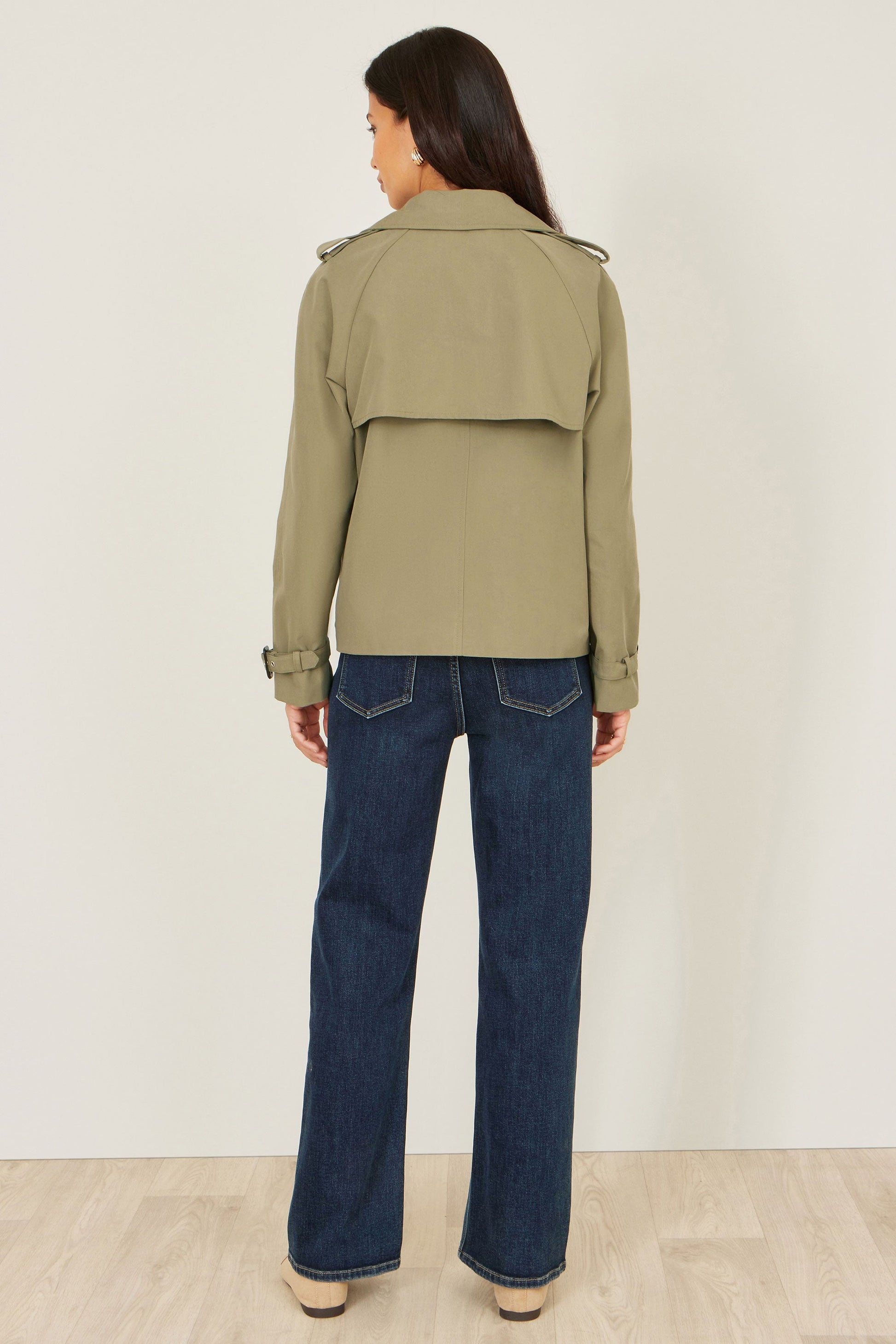 Green Cropped Trench Jacket