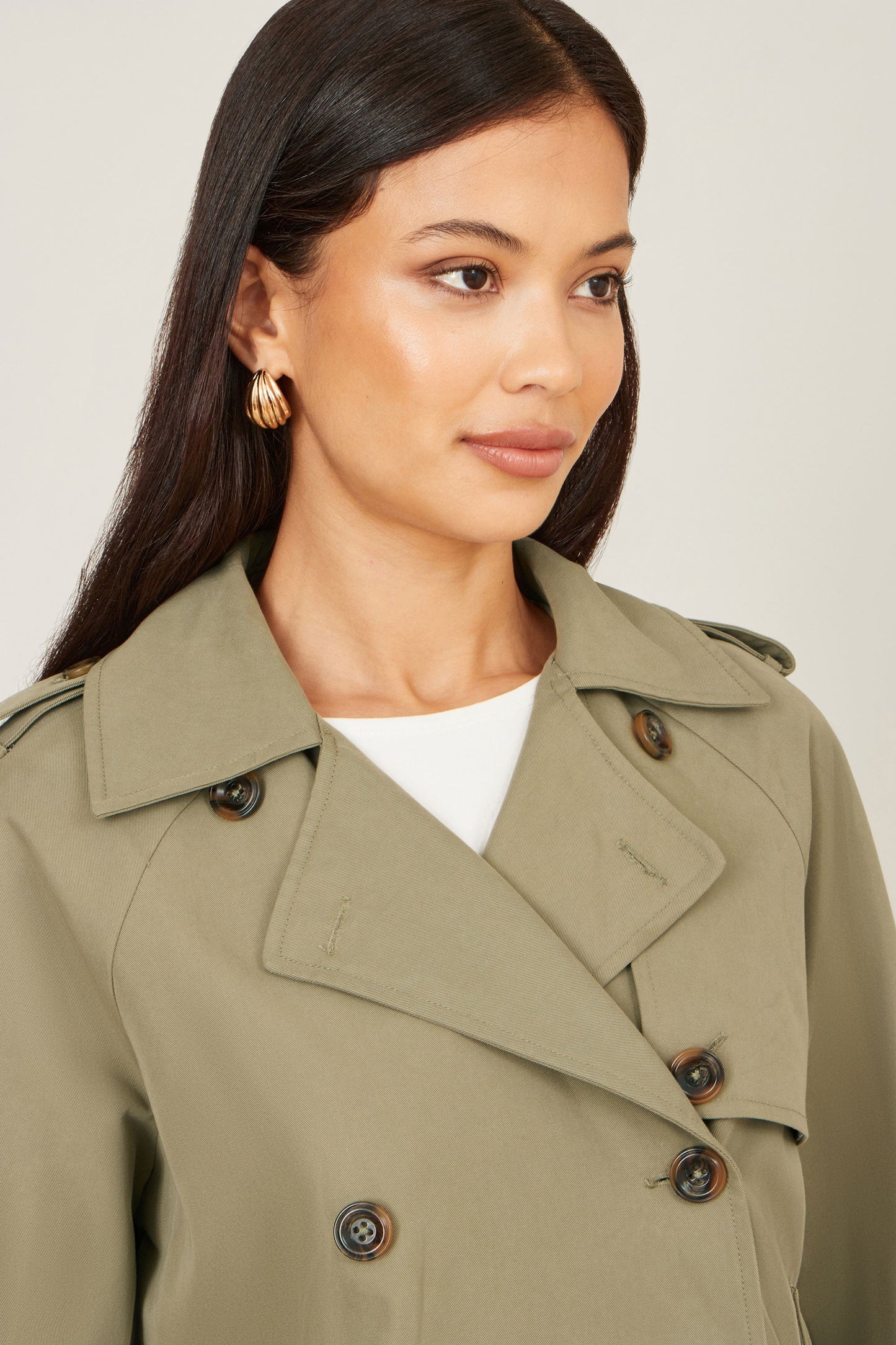 Green Cropped Trench Jacket