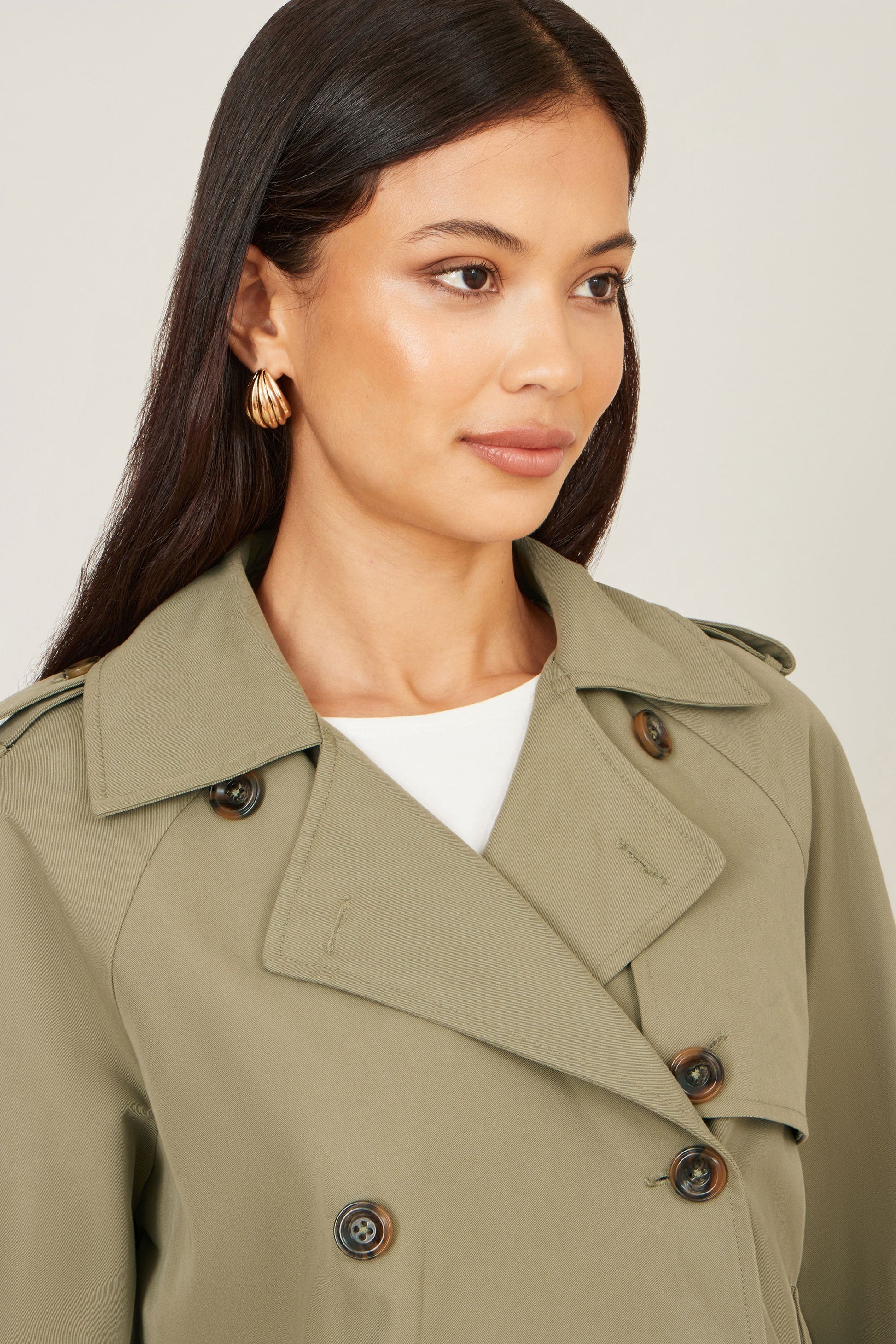 Green Cropped Trench Jacket