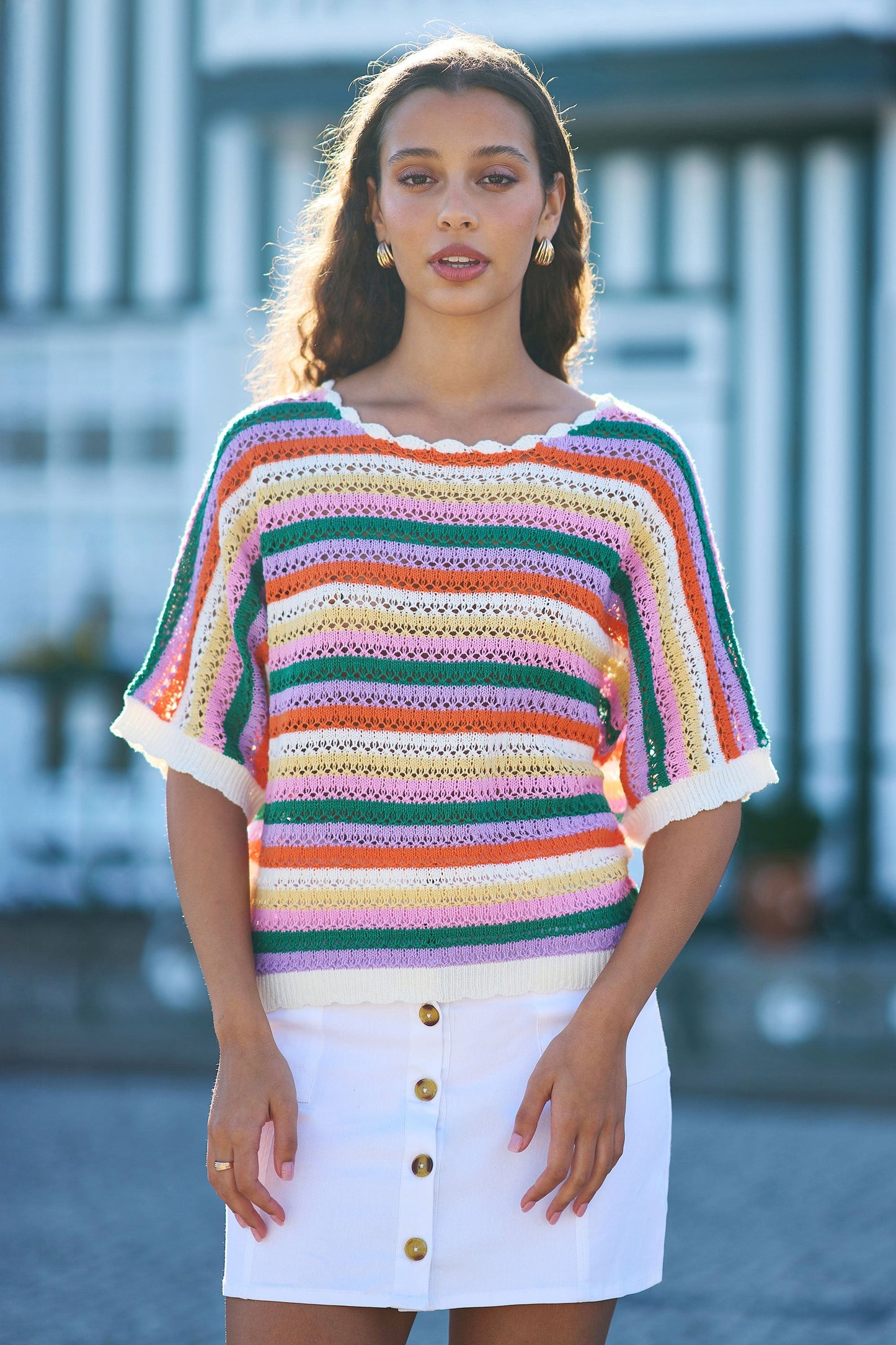 Multicolour Batwing Crochet Top