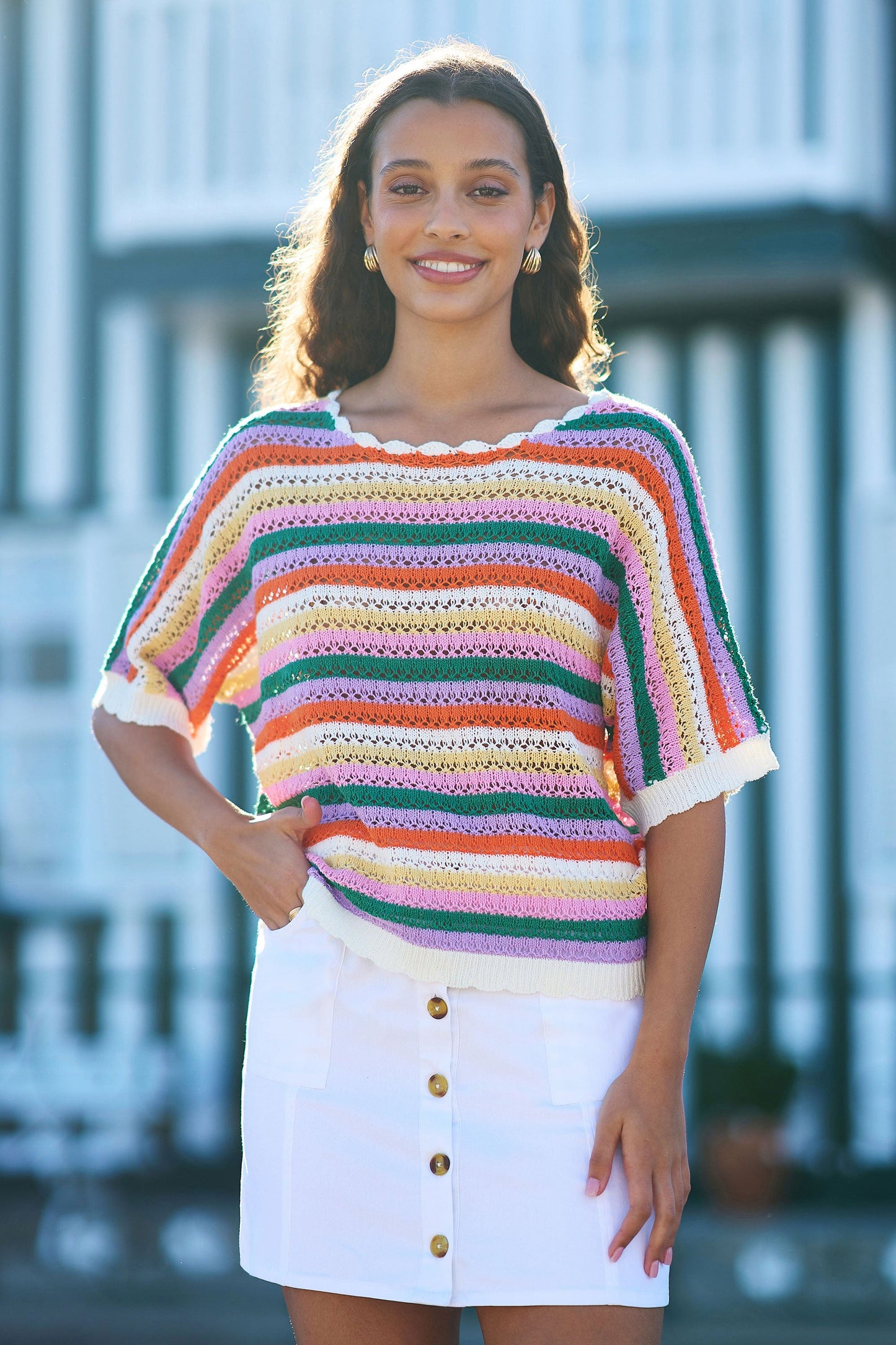 Multicolour Batwing Crochet Top