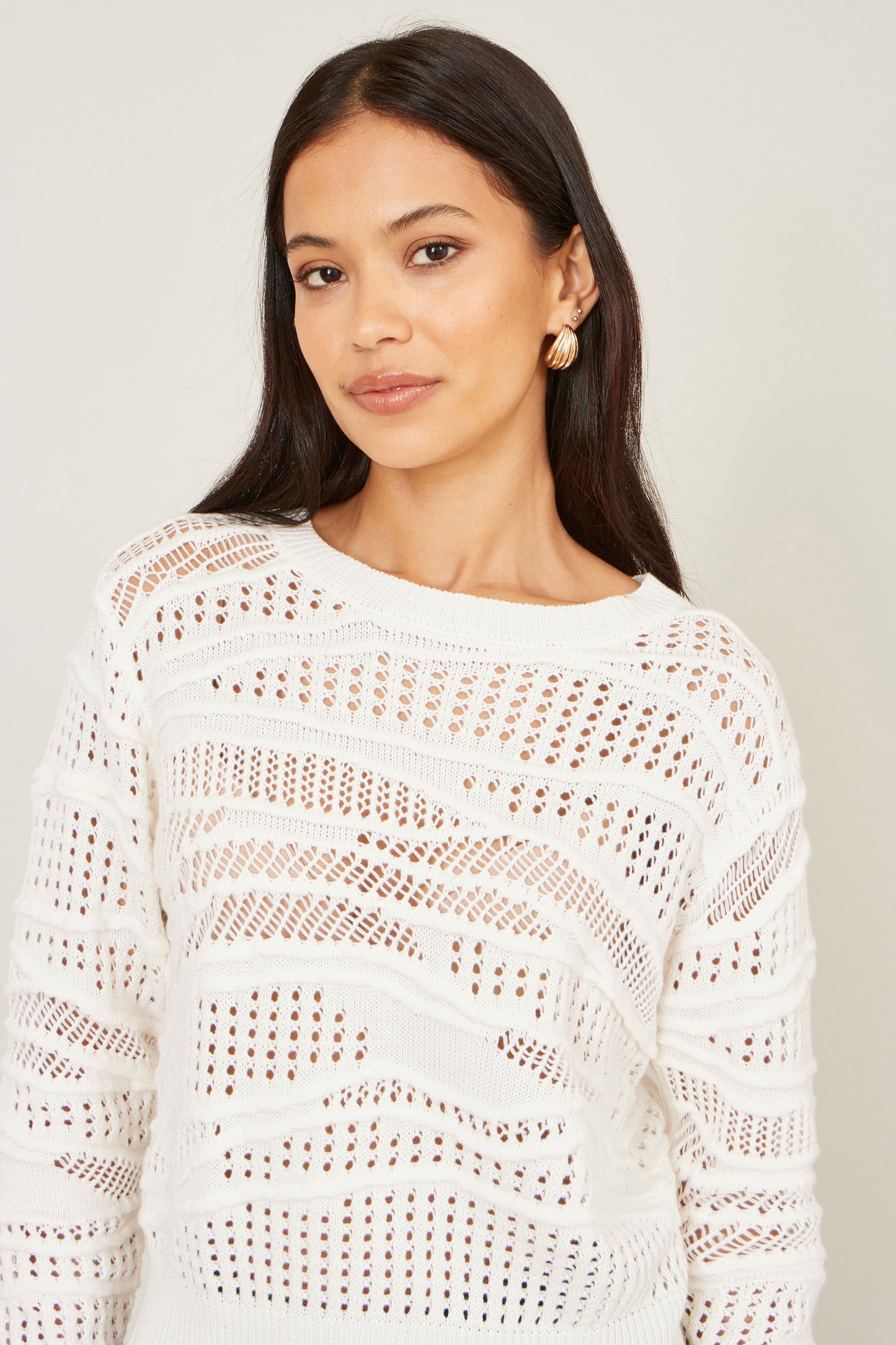 White Wave Pointelle Knitted Jumper