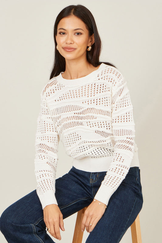 White Wave Pointelle Knitted Jumper