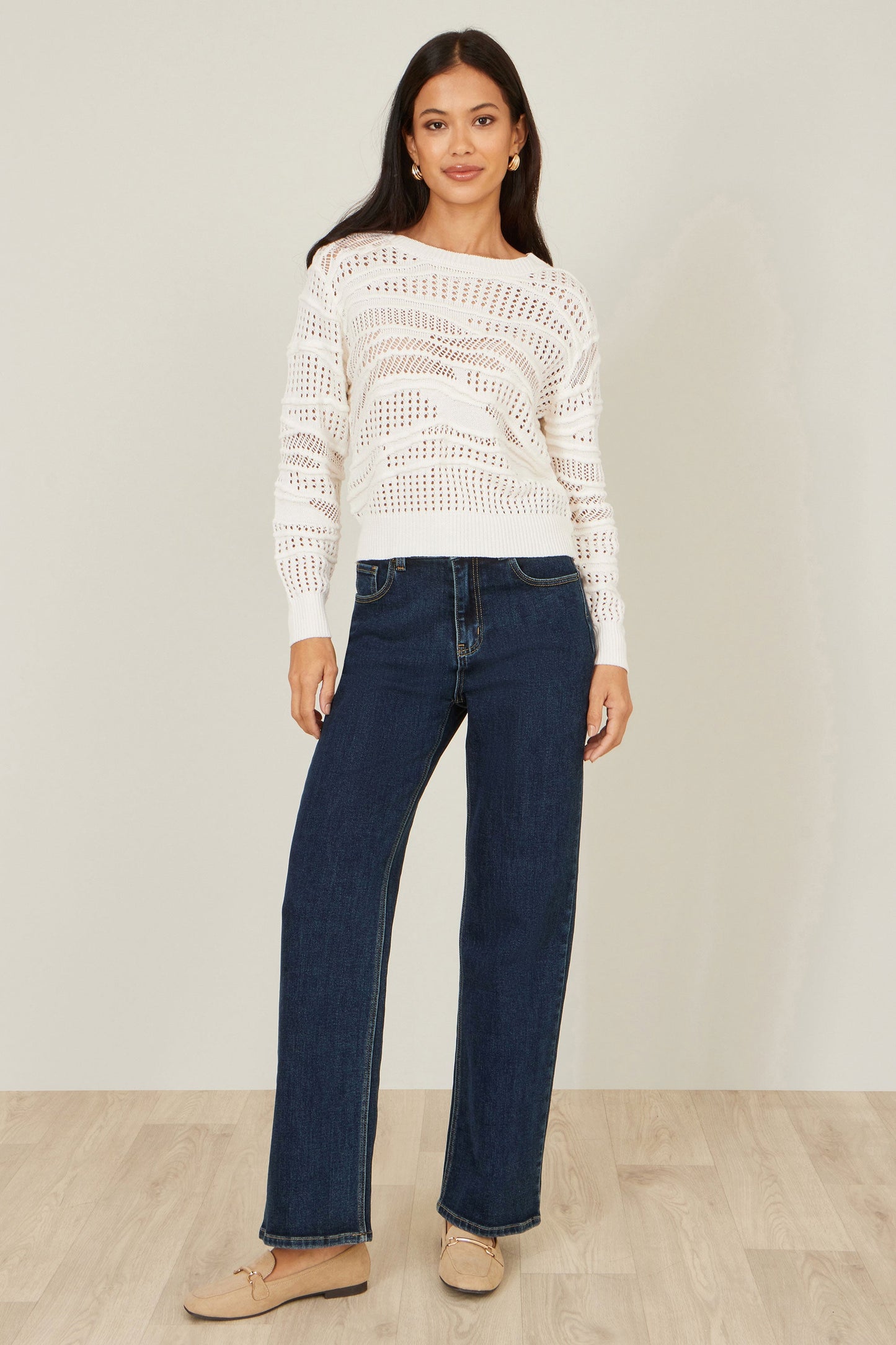 White Wave Pointelle Knitted Jumper
