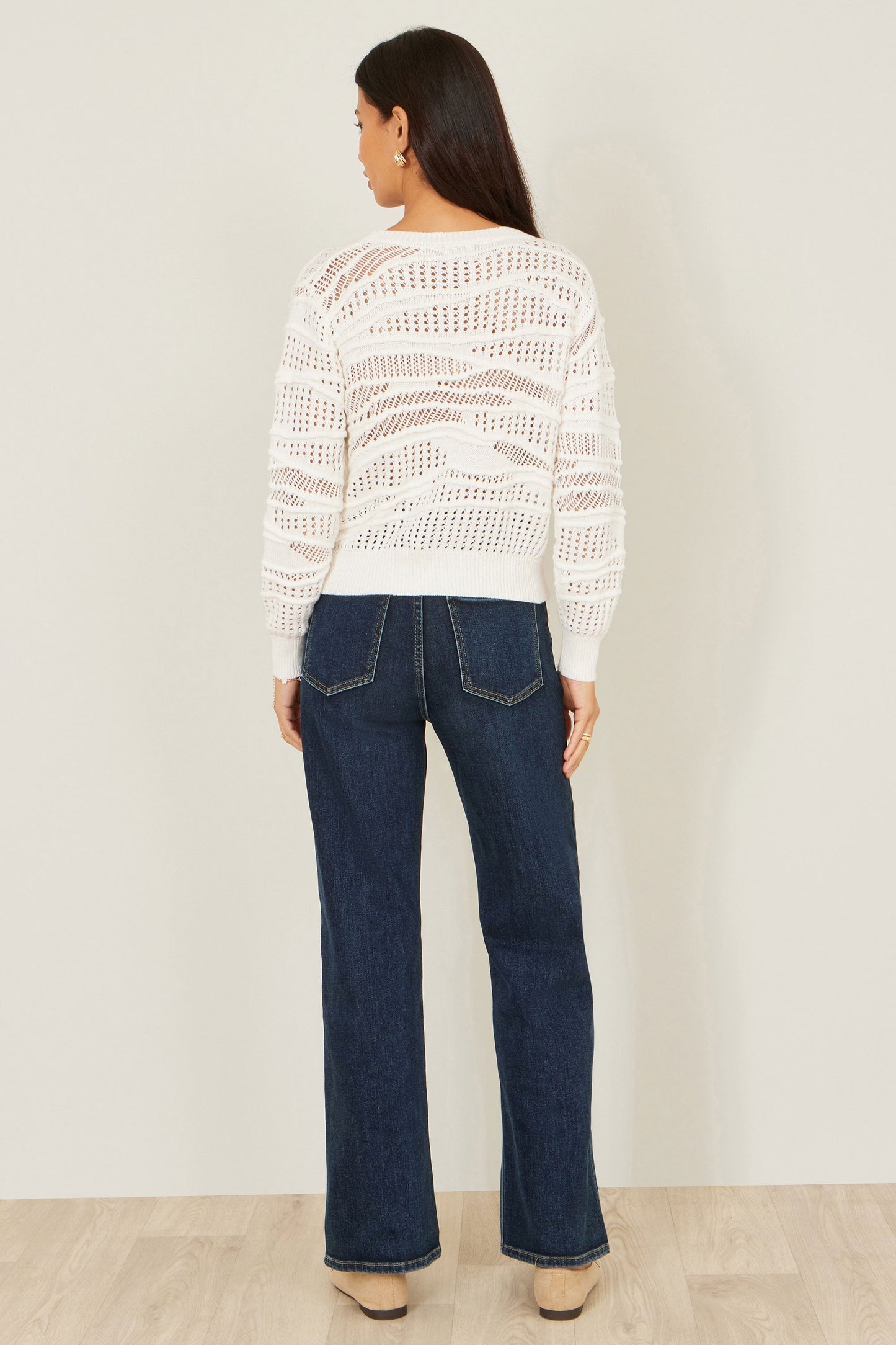 White Wave Pointelle Knitted Jumper