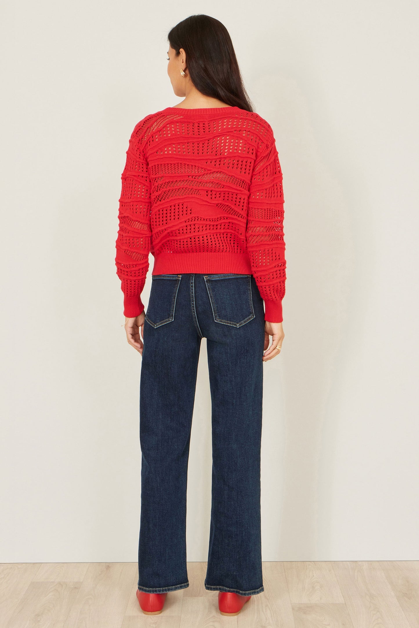 Red Wave Pointelle Knitted Jumper