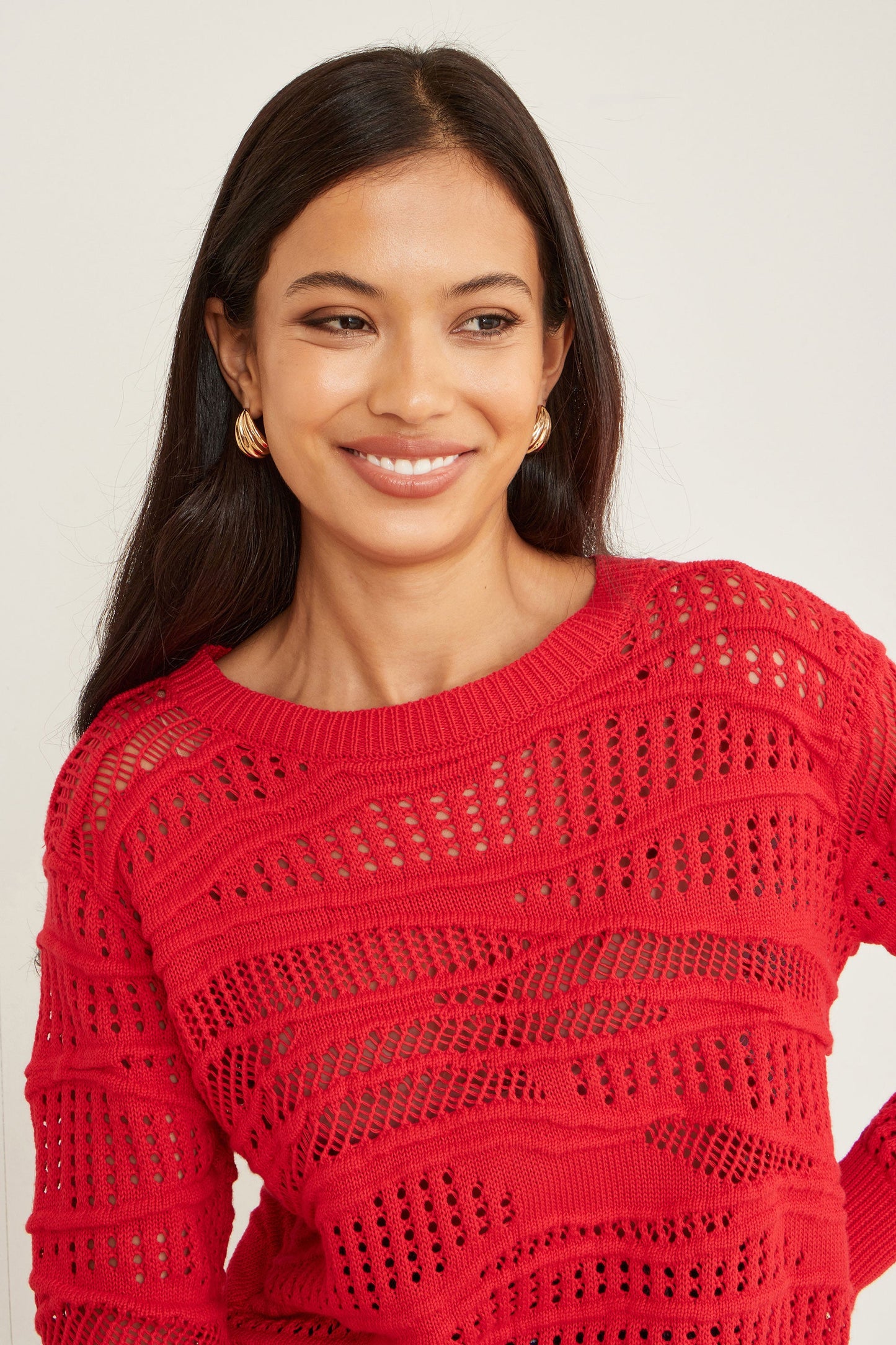 Red Wave Pointelle Knitted Jumper